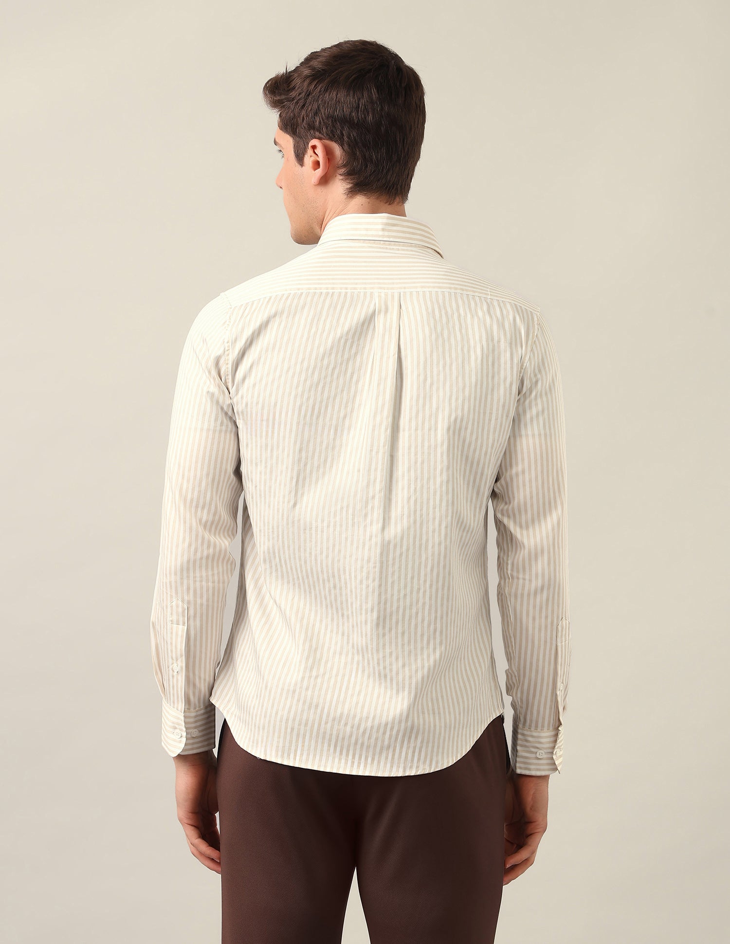 Vertical Striped Satin Shirt Beige - U.S. Polo Assn. India | Large