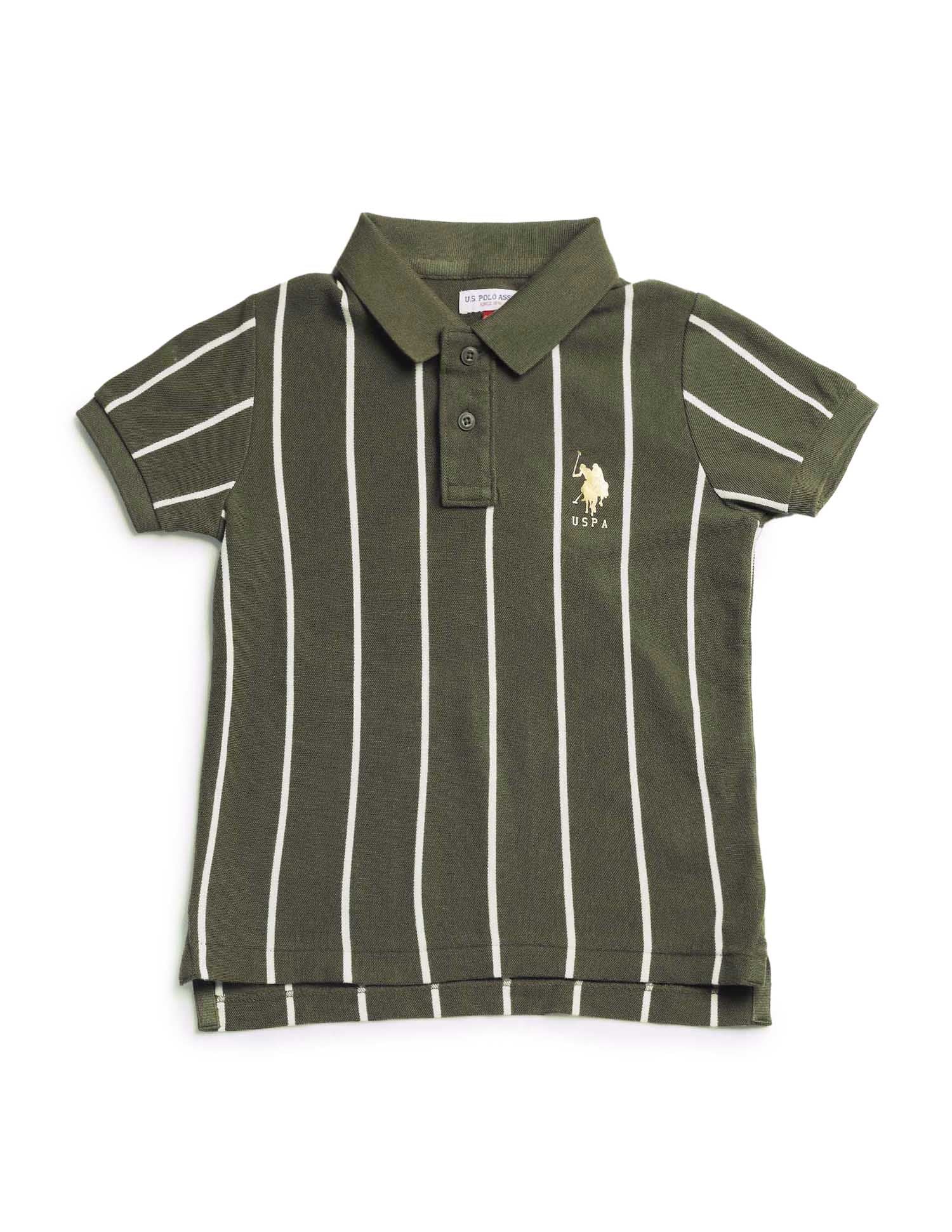 Boys Regular Fit Vertical Striped Polo Shirt Olive - U.S. POLO ASSN. | Large