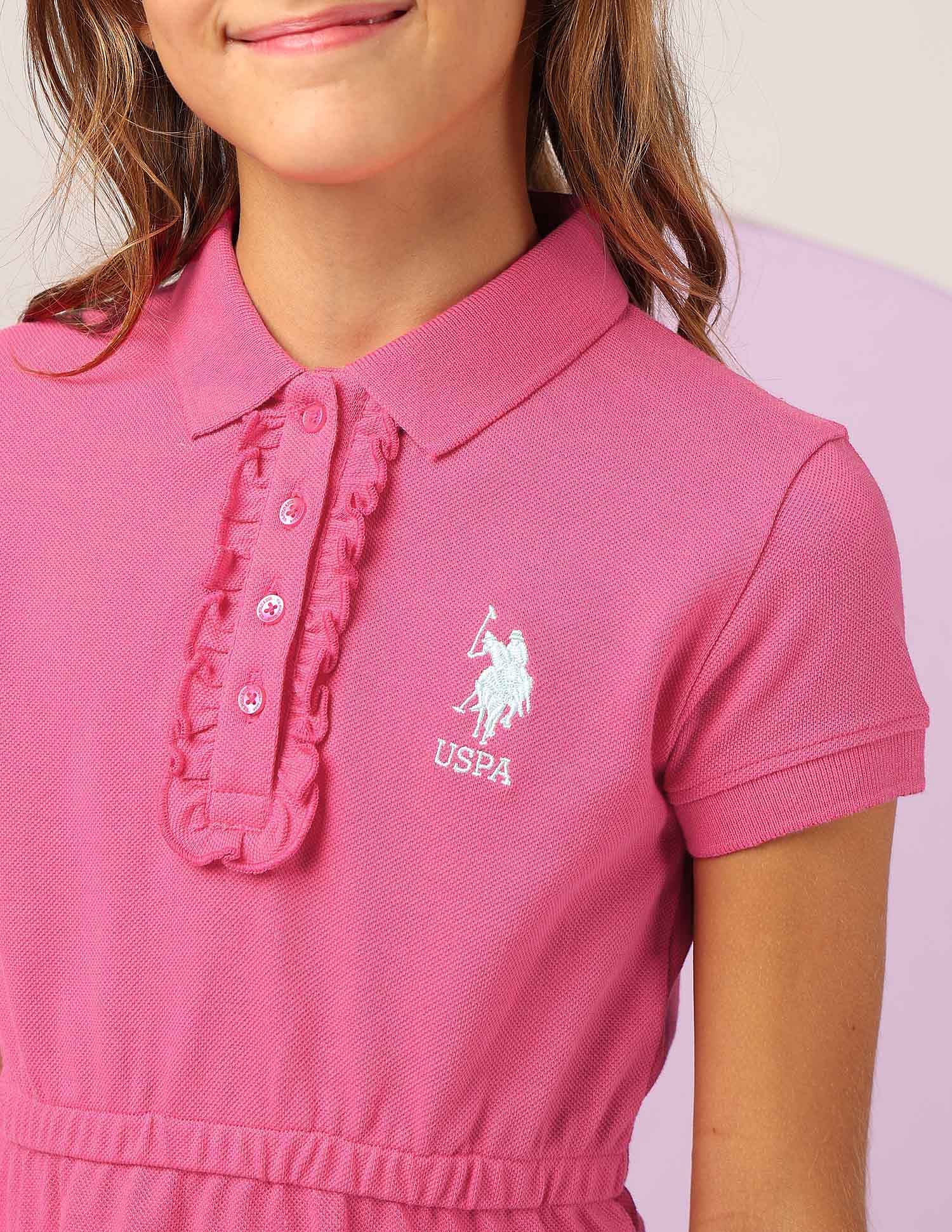 Girls Cinched Waist Polo Dress Dark Pink - U.S. POLO ASSN. | Large