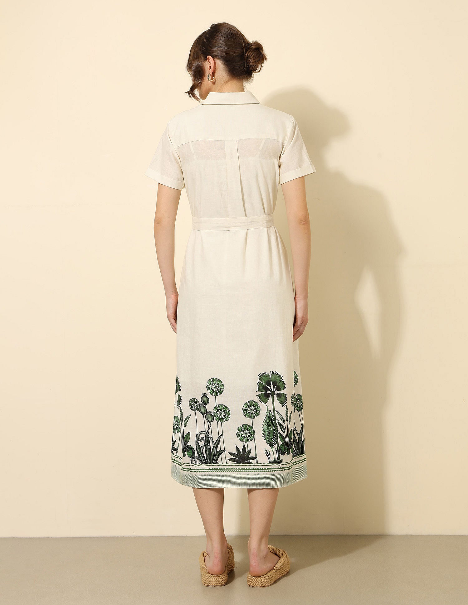 Floral Printed Midi Shirt Dress Ecru - U.S. Polo Assn. India | Large