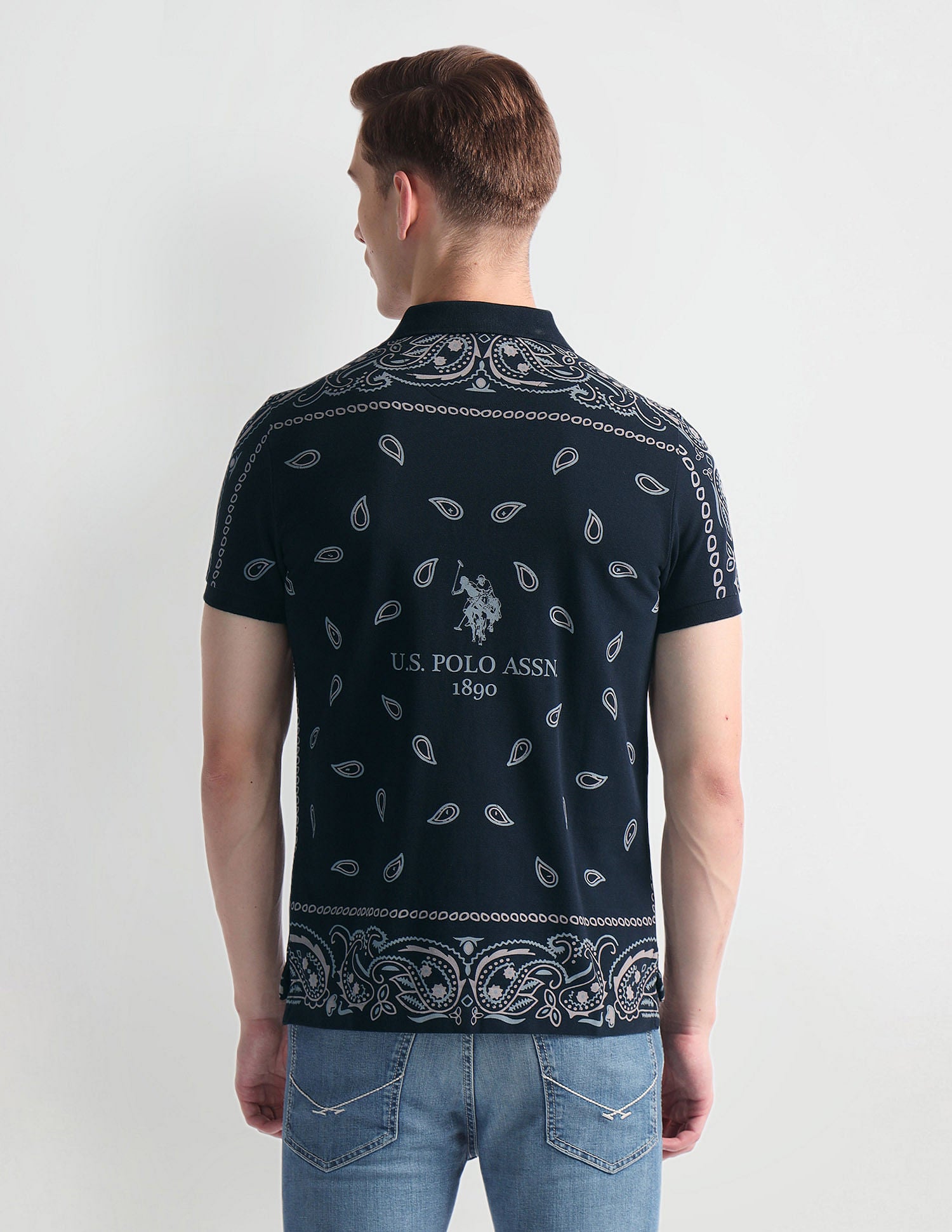 Muscle Fit Paisley Polo Shirt Navy - U.S. Polo Assn. India | Large
