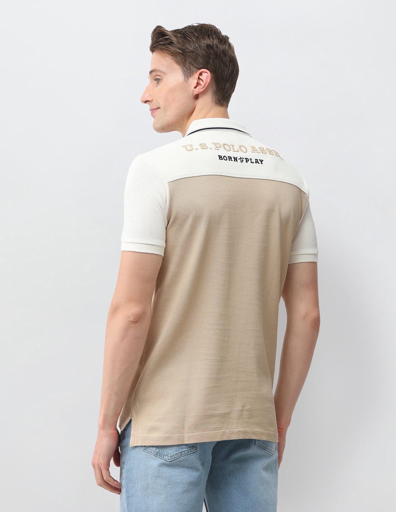 Colourblocked Slim Fit Polo Shirt Beige - U.S. Polo Assn. India | Large