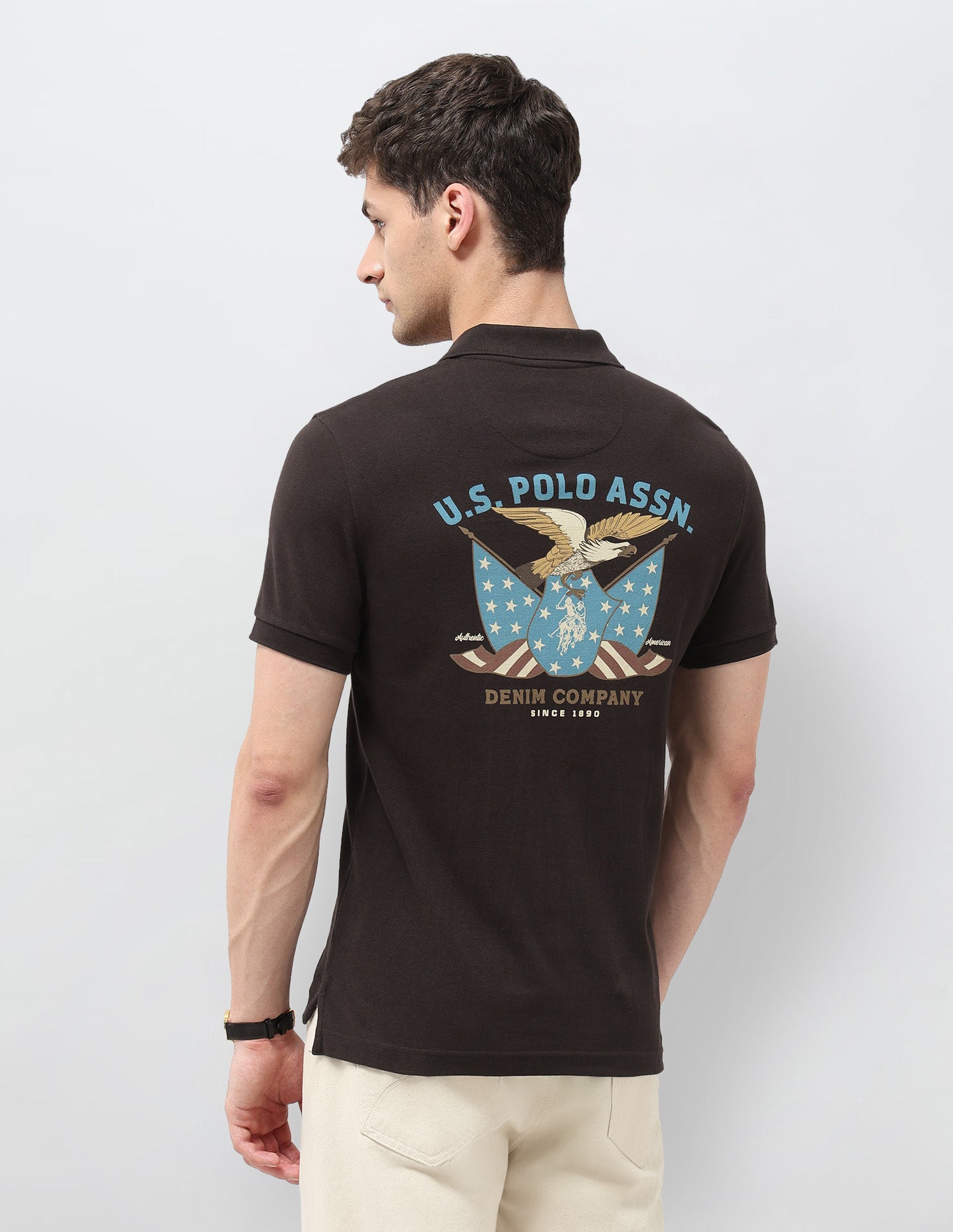 Graphic Brand Printed Regular Fit Polo Shirt Dark Brown - U.S. POLO ASSN. | Large