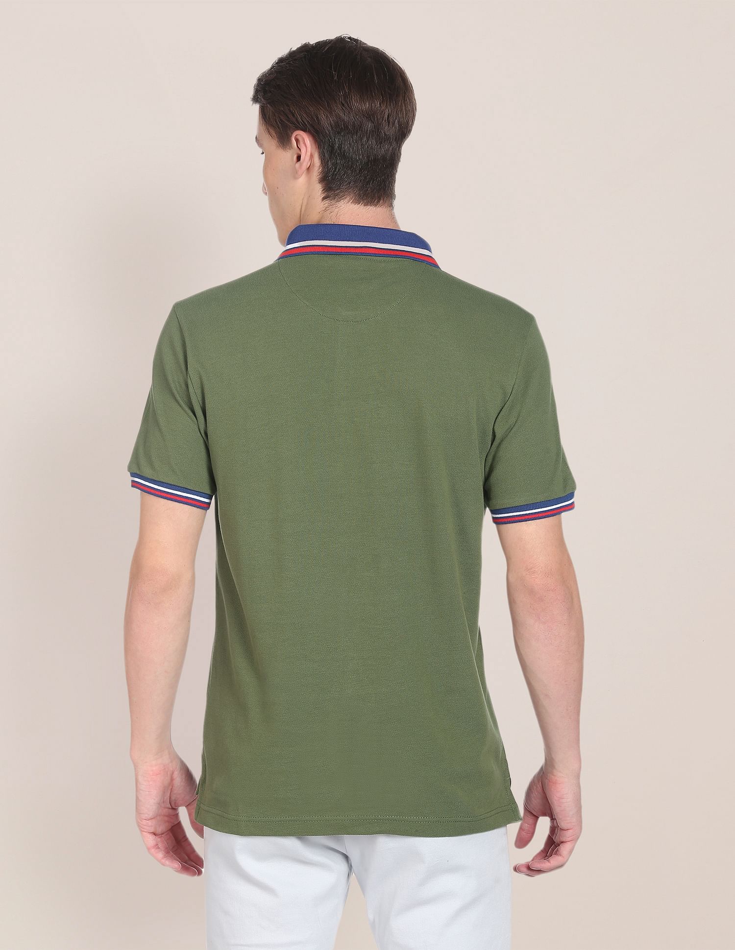 Striped Collar Brand Logo Polo Shirt Olive - U.S. Polo Assn. India | Large