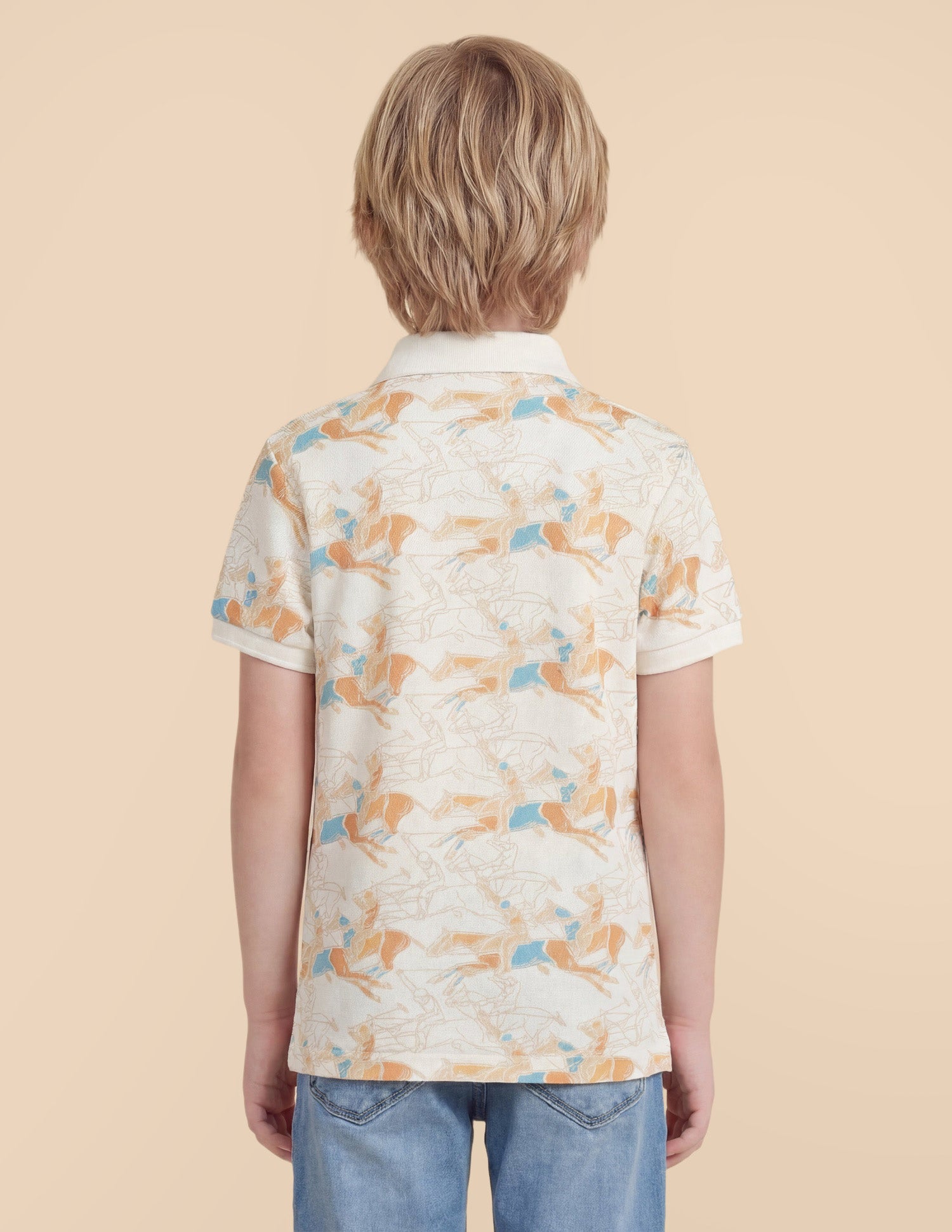 Boys Graphic Printed Regular Fit Polo Shirt Off White - U.S. Polo Assn. India | Large