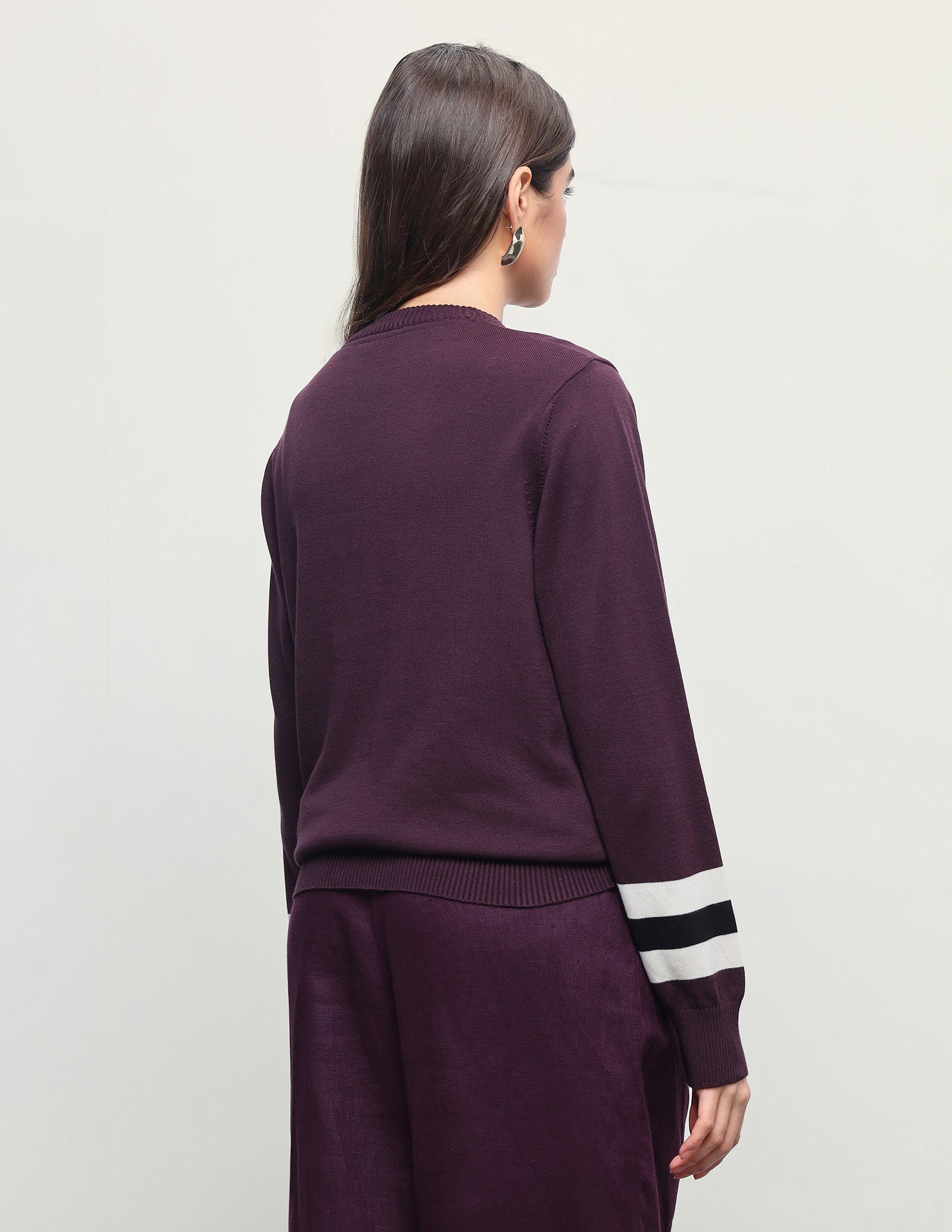 Brand Patterned Knit Regular Fit Sweater Purple - U.S. Polo Assn. India | Large
