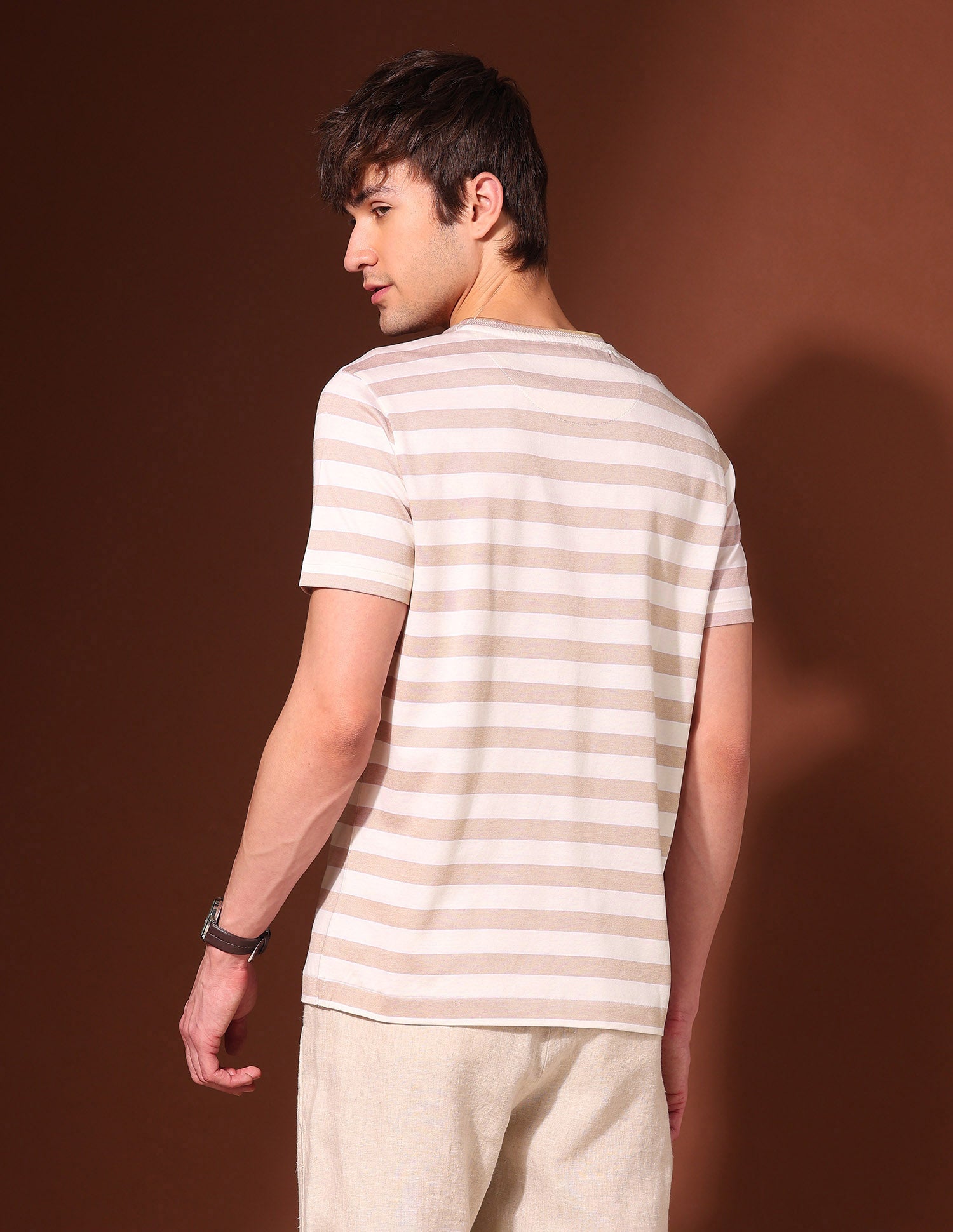 Horizontal Striped Working Holiday T-Shirt Beige - U.S. Polo Assn. India | Large