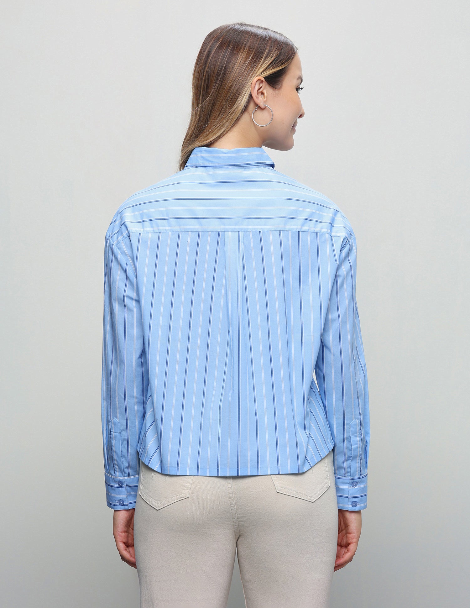 Vertical Striped Cropped Shirt Light Blue - U.S. Polo Assn. India | Large