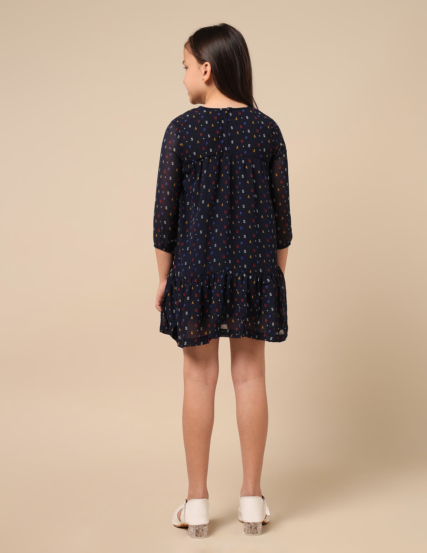 All Over Brand Print Long Sleeve A-Line Dress Navy - U.S. POLO ASSN. | Large