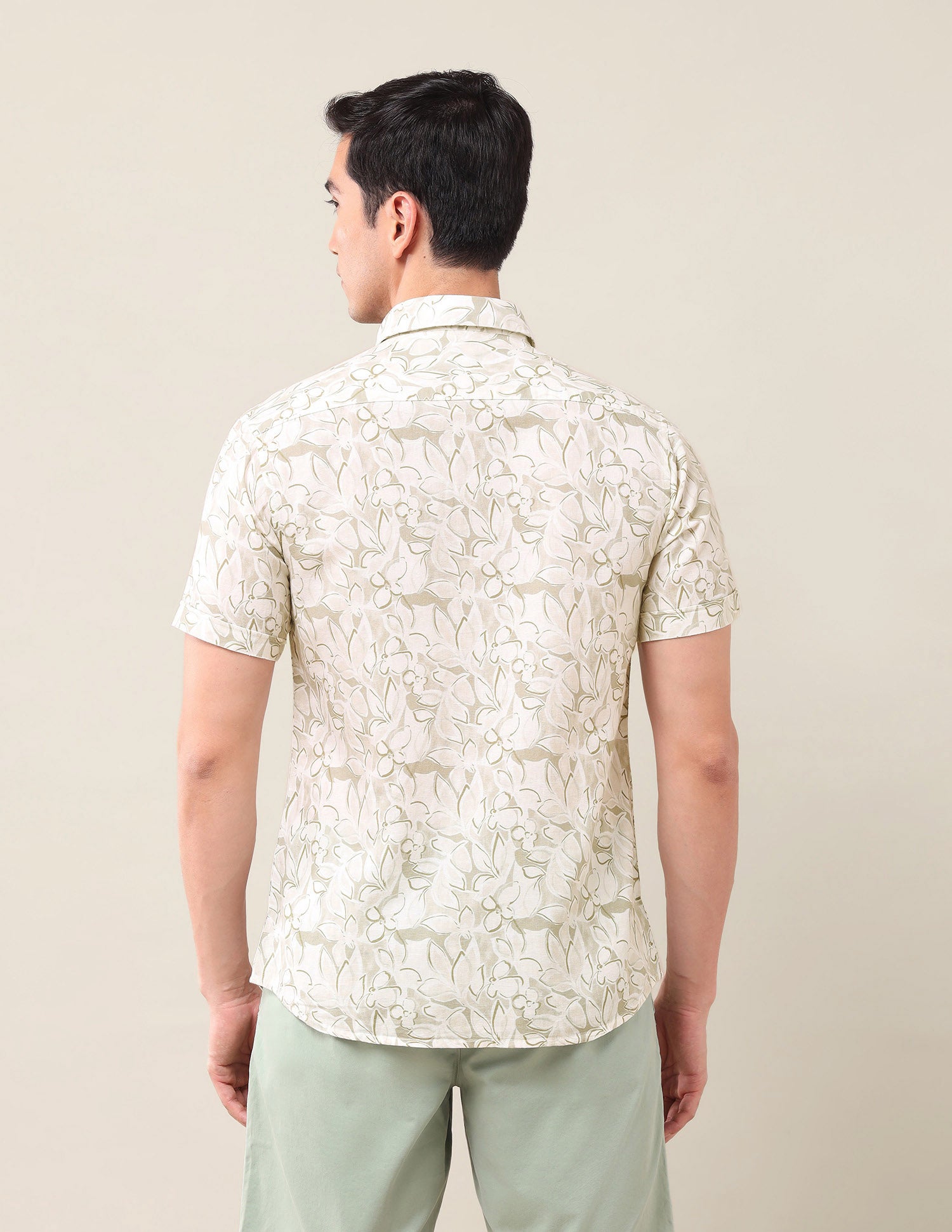 Floral Printed Tailored Fit Shirt Light Olive - U.S. Polo Assn. India | Large