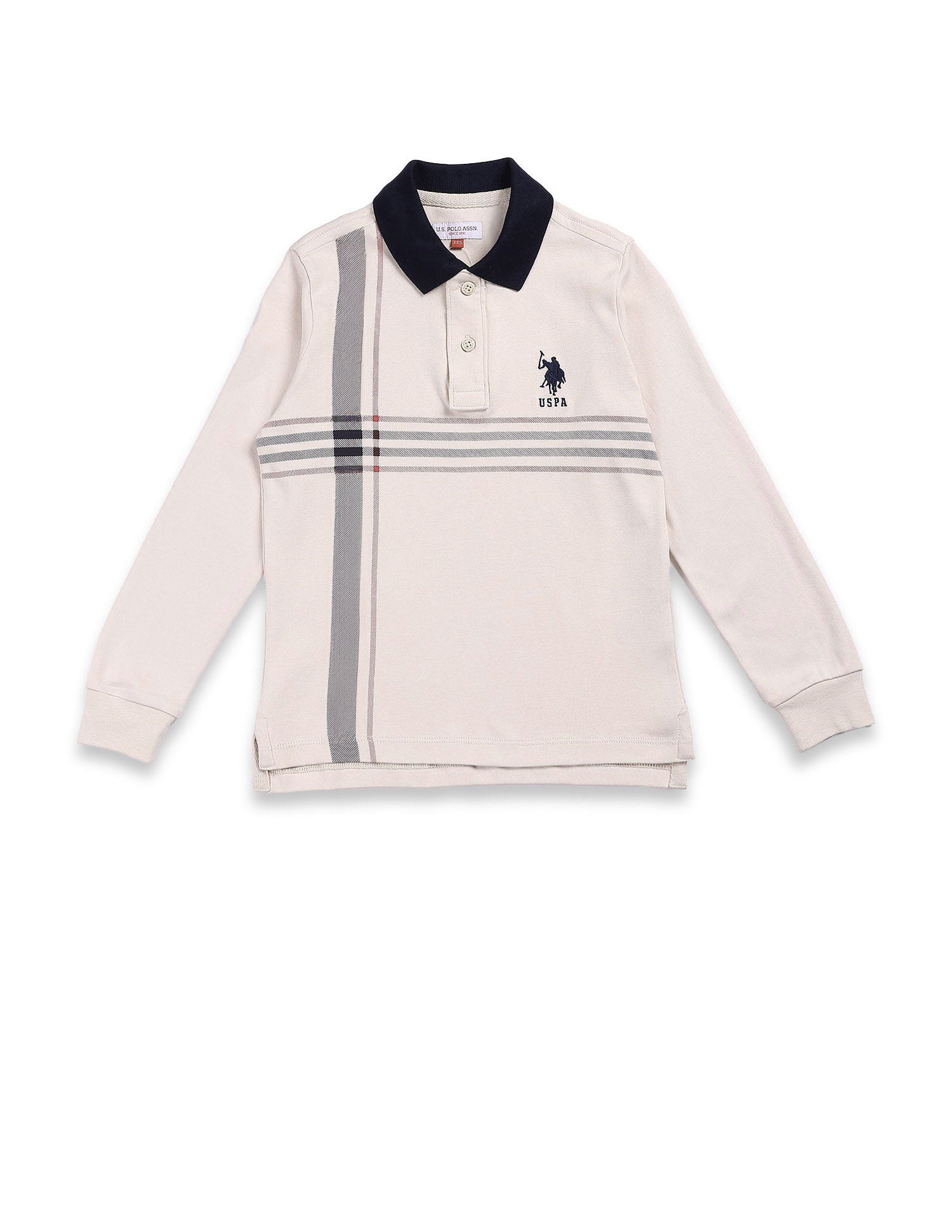 Boys Horizontal Striped Cotton Polo Shirt Beige - U.S. Polo Assn. India | Large