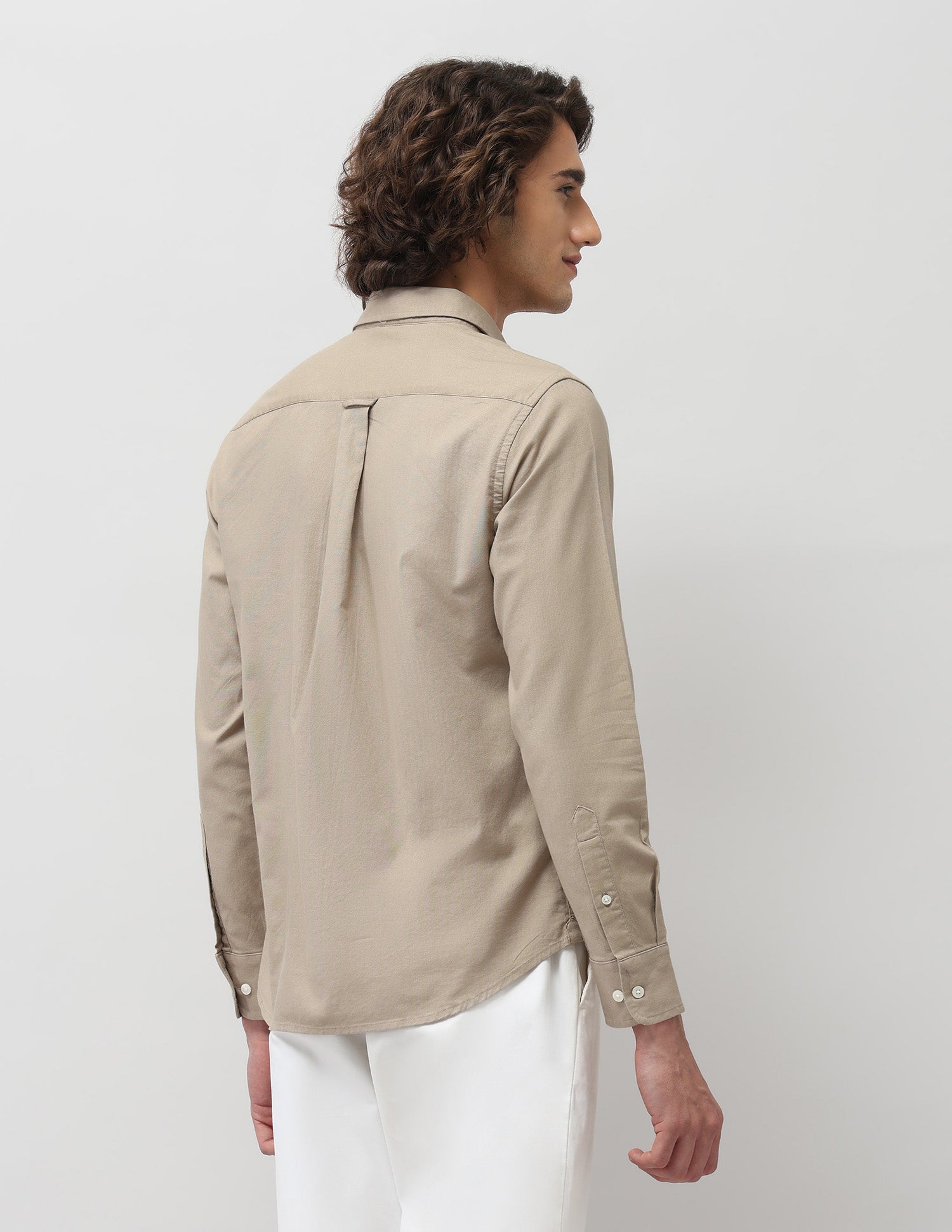 Tailored Fit Solid Shirt Khaki - U.S. Polo Assn. India | Large