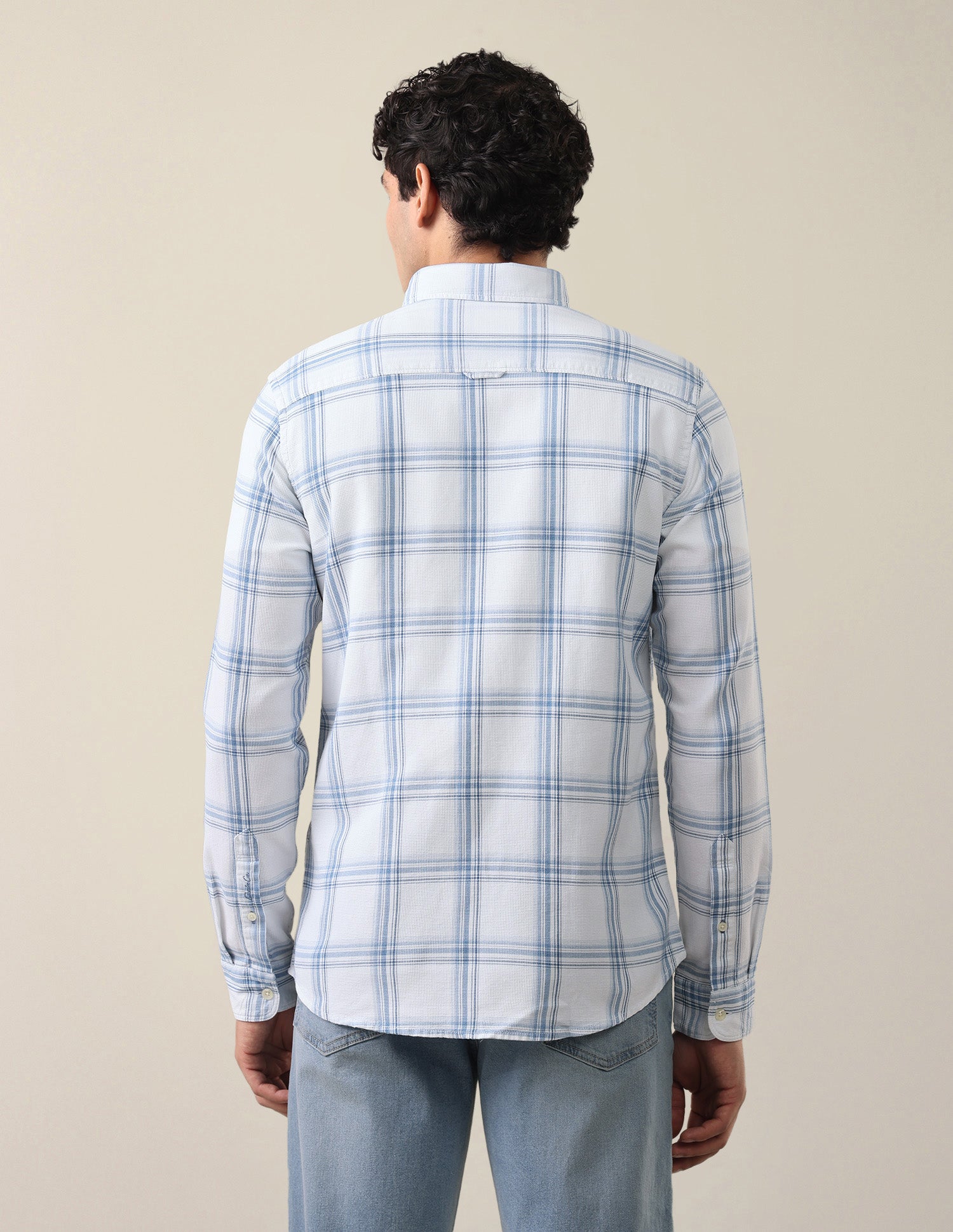 Windowpane Checked Regular Fit Shirt Light Indigo - U.S. Polo Assn. India | Large