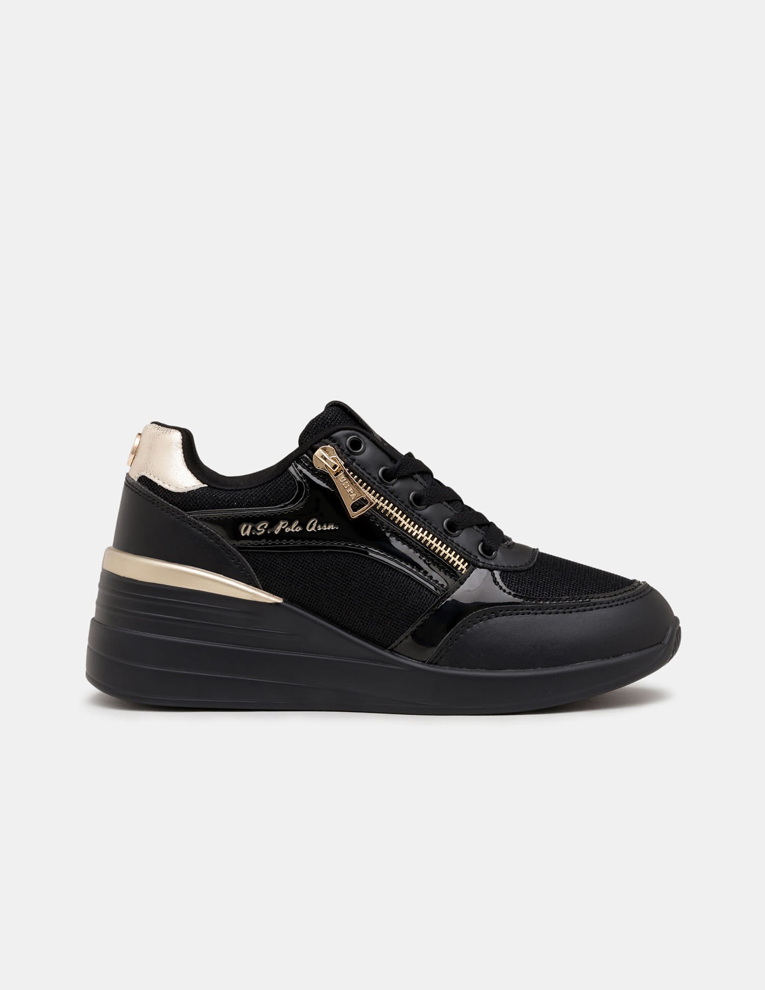 Women Liora Round Toe Textured Sneakers Black - U.S. Polo Assn. India | Large