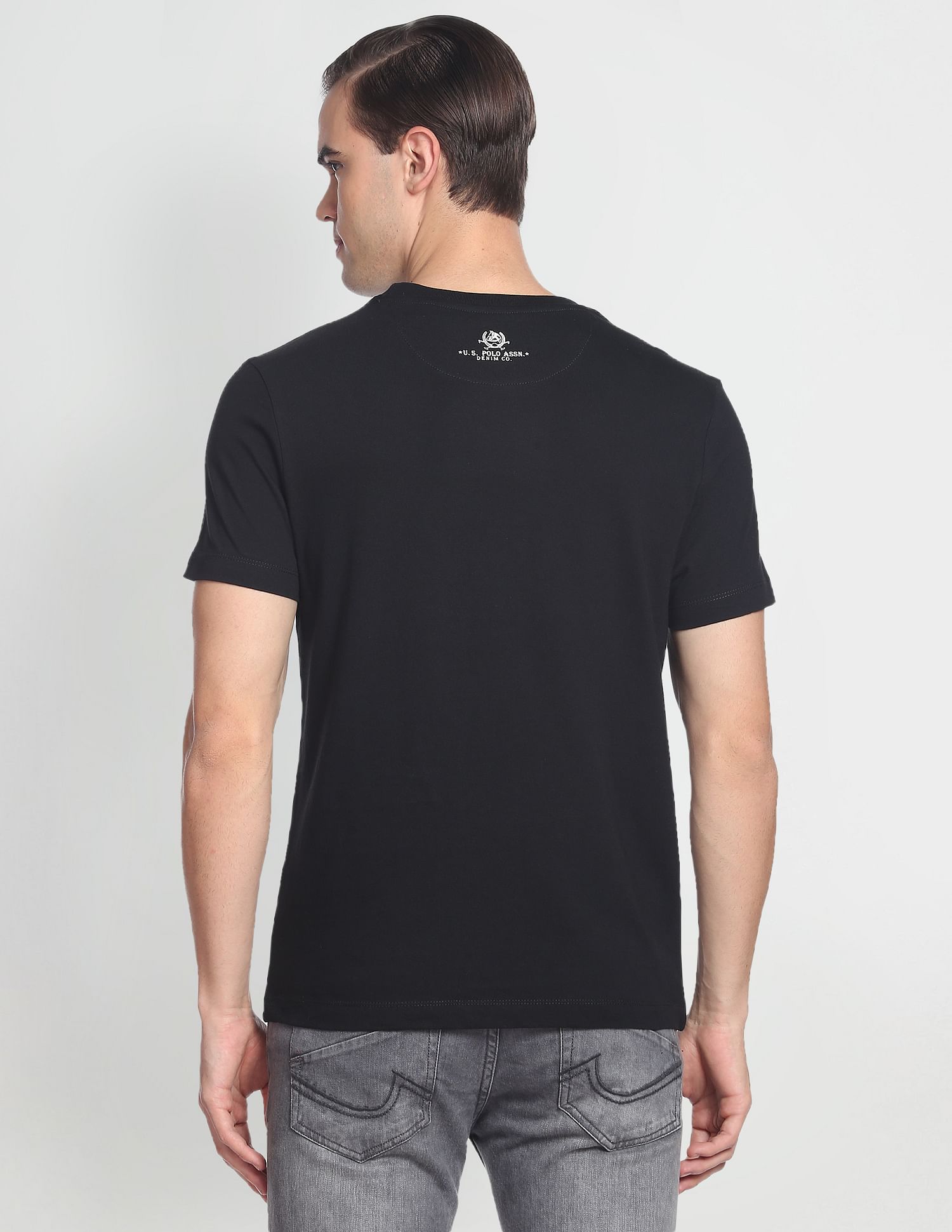 Brand Print Cotton T-Shirt Black - U.S. POLO ASSN. | Large