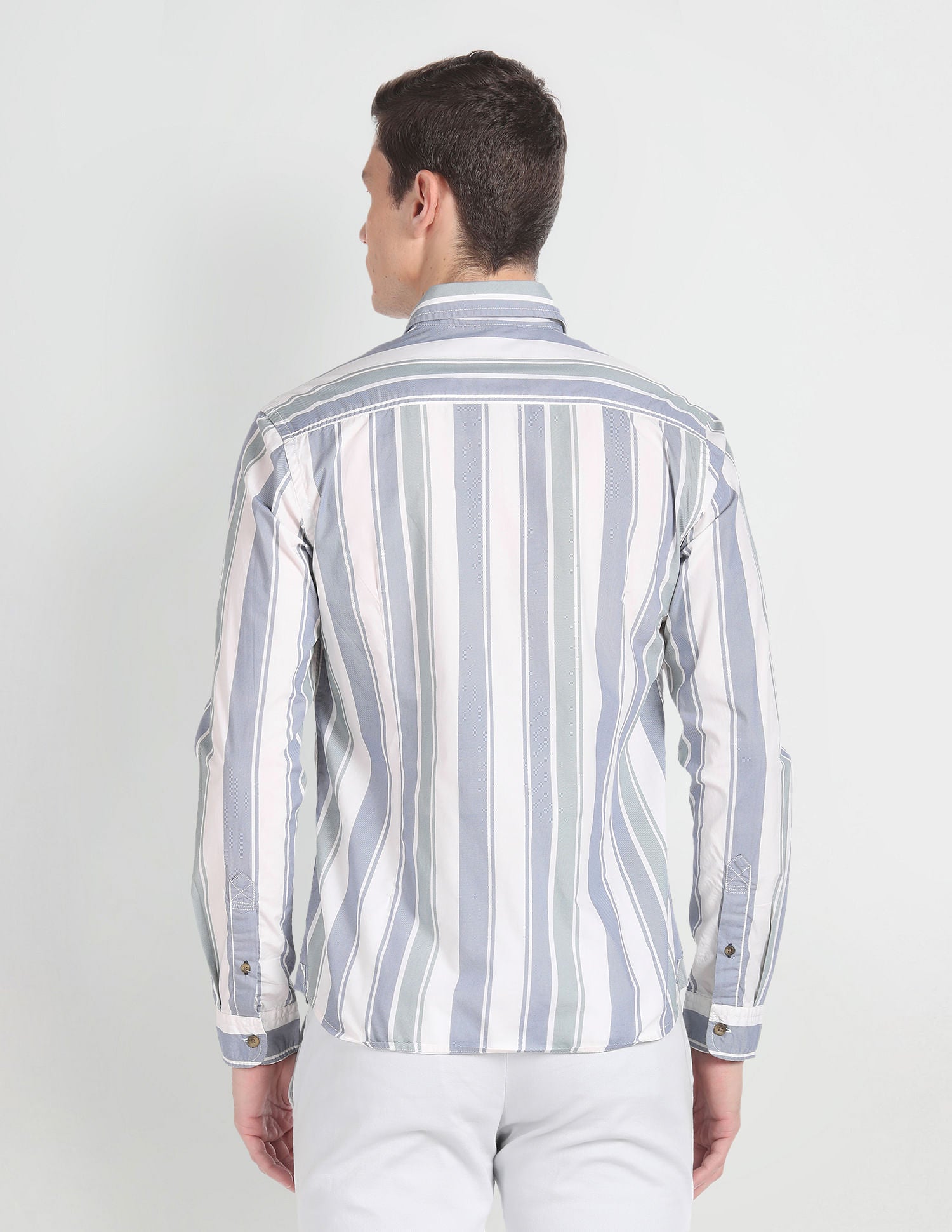 Vertical Stripe Cotton Shirt Ecru, Blue and Green - U.S. POLO ASSN. | Large