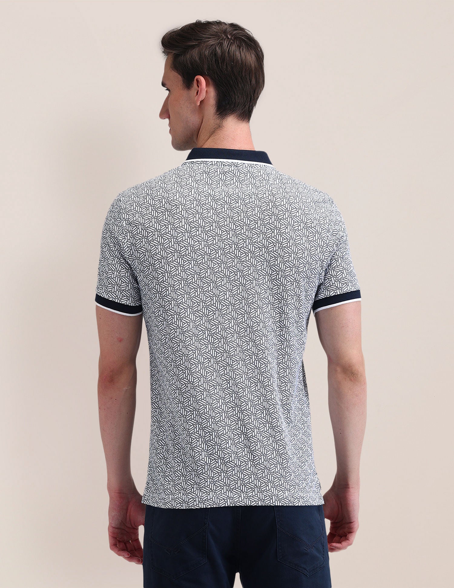 Slim Fit Geometric Polo Shirt Navy - U.S. Polo Assn. India | Large