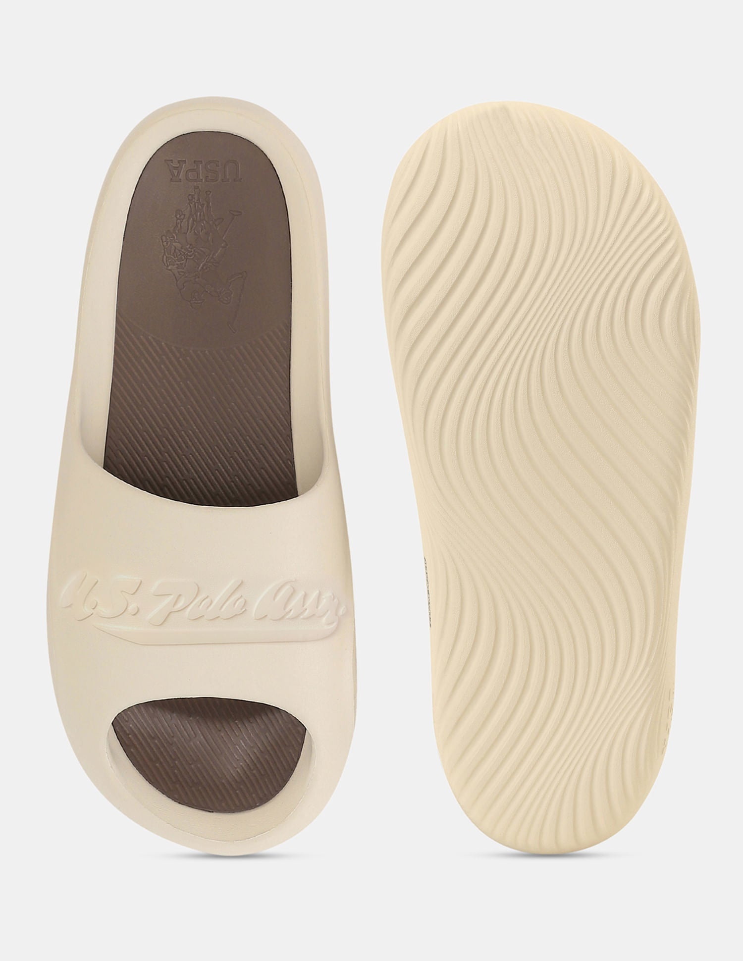 Men Arda Brand Embossed Slippers Cream - U.S. Polo Assn. India | Large