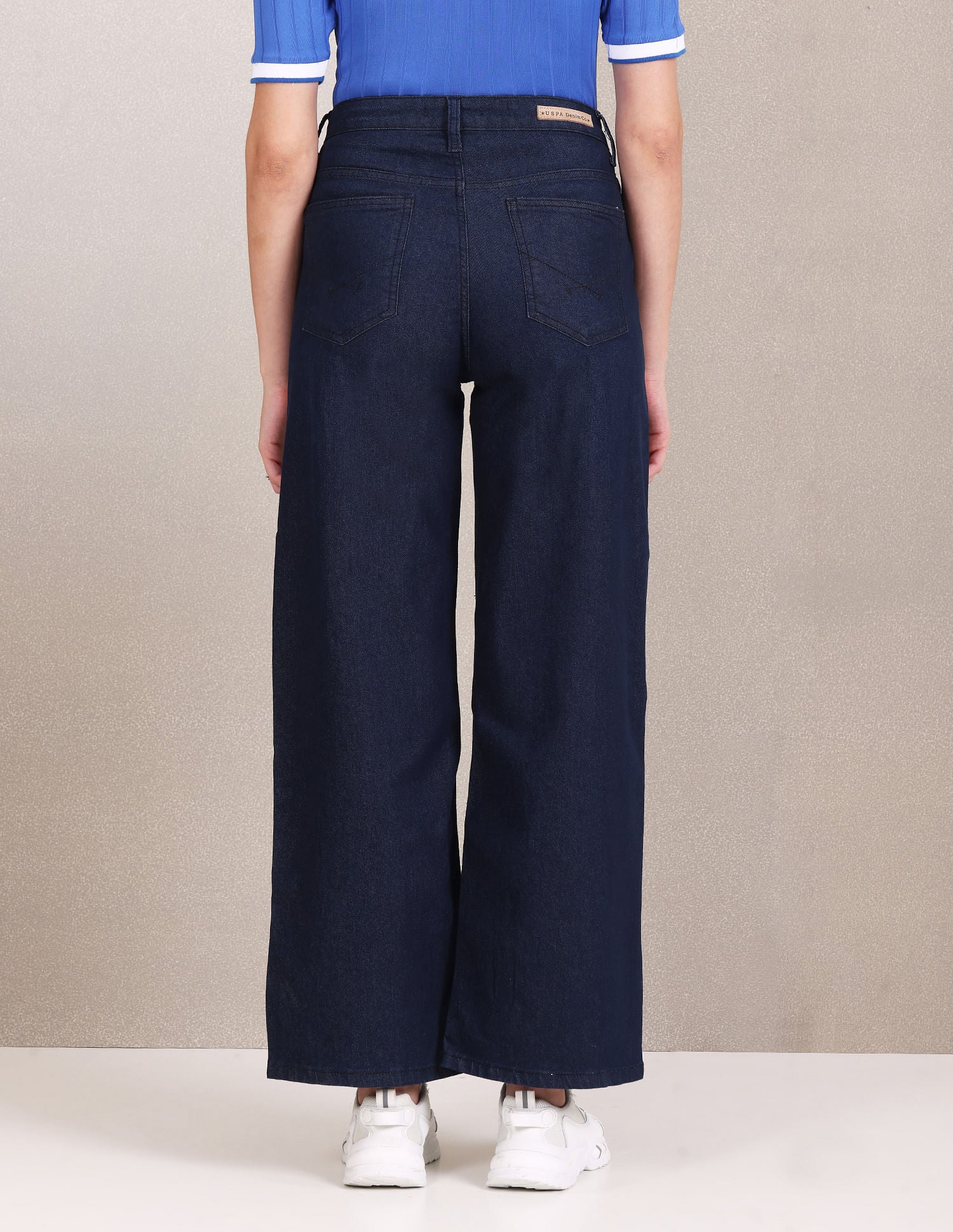 High Rise Rinsed Wide Leg Jeans Blue - U.S. POLO ASSN. | Large