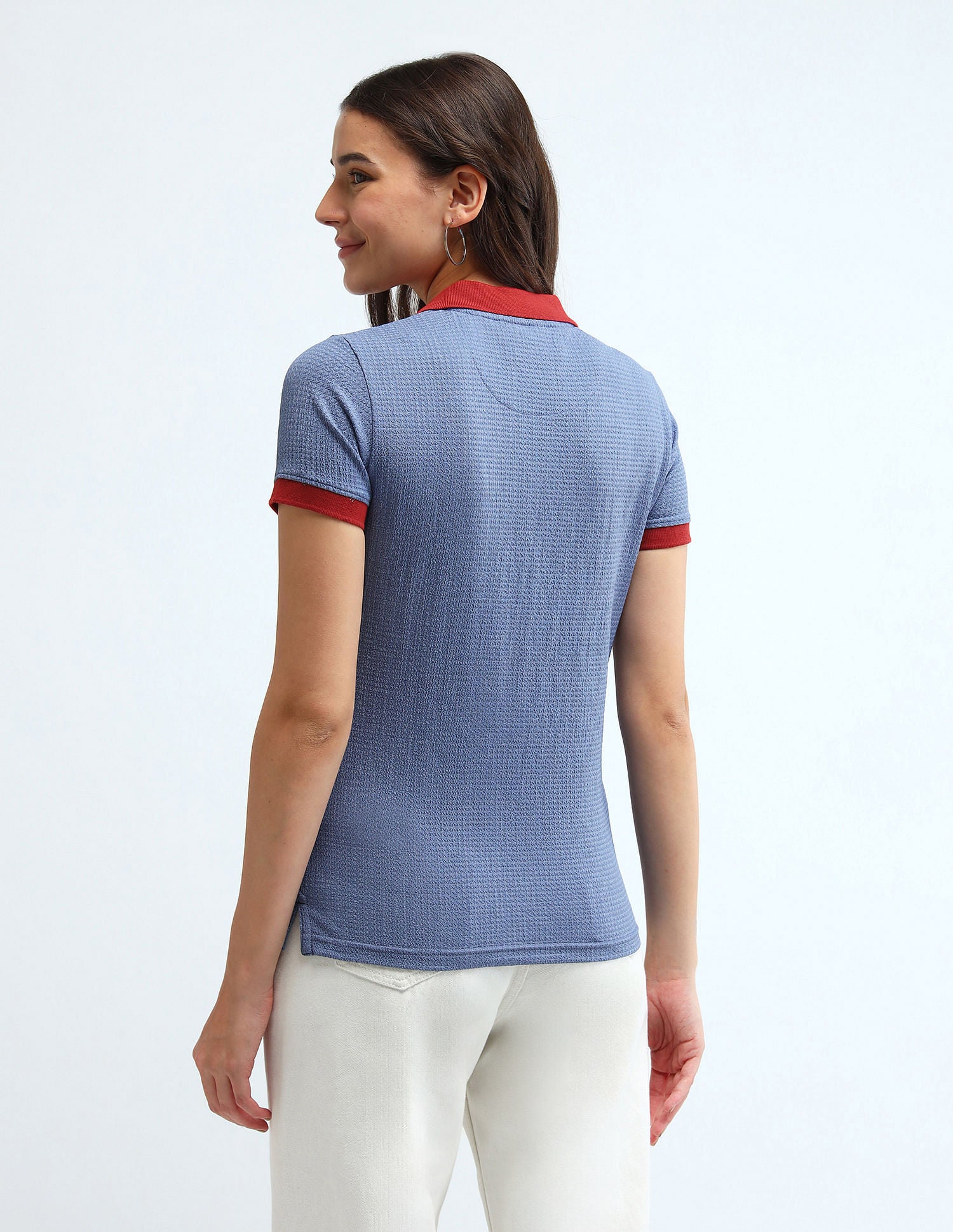 Contrast Collar Textured Polo Shirt Light Blue - U.S. POLO ASSN. | Large