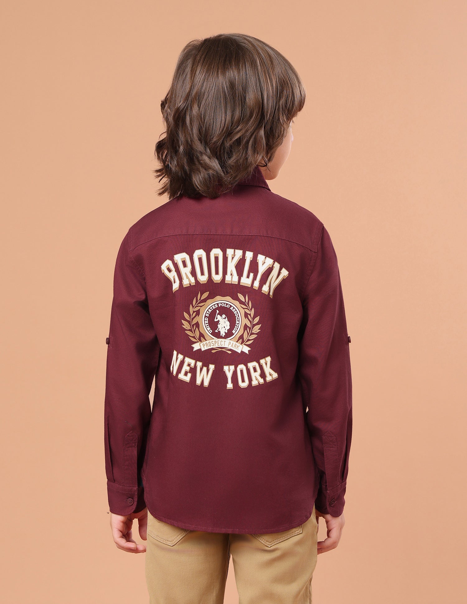 Typographic Brand Printed Twill Shirt Maroon - U.S. Polo Assn. India | Large