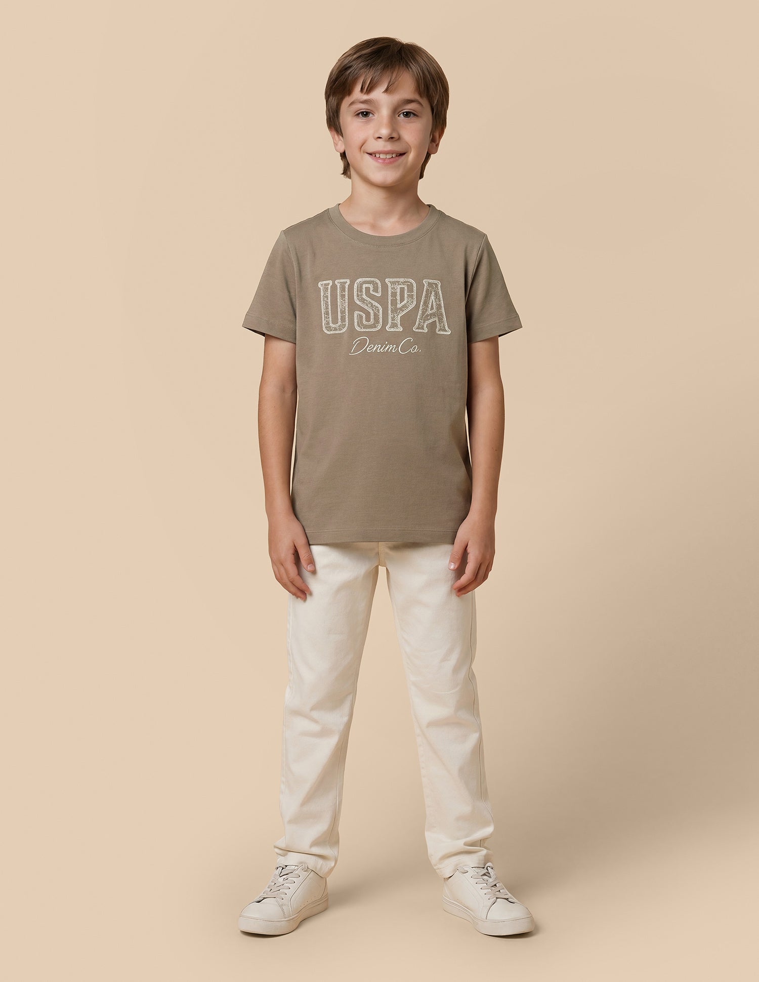 Brand Embroidered Regular Fit T-Shirt Beige - U.S. Polo Assn. India | Large