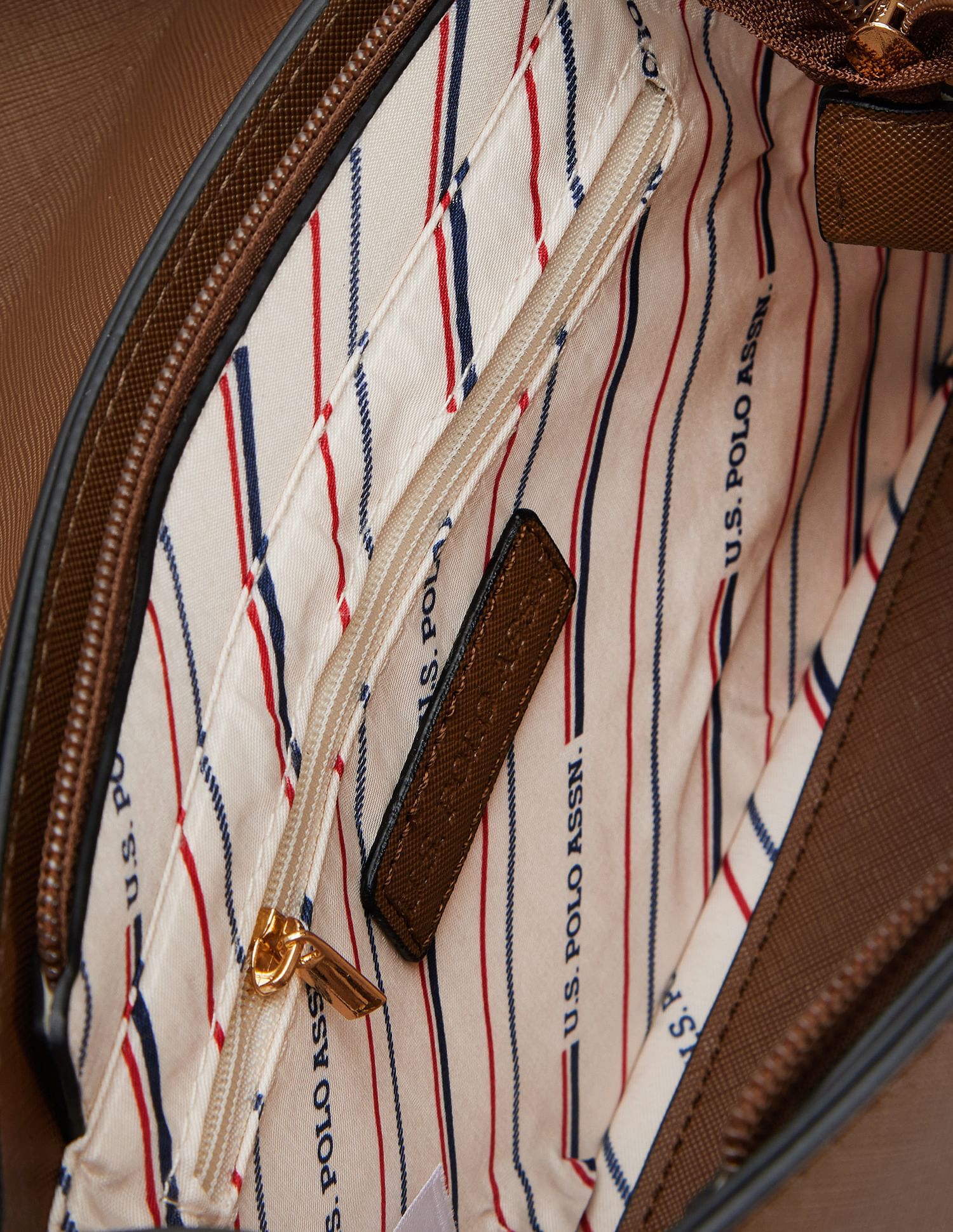 Signature Stripe Structured Sling Bag Brown - U.S. POLO ASSN. | Large