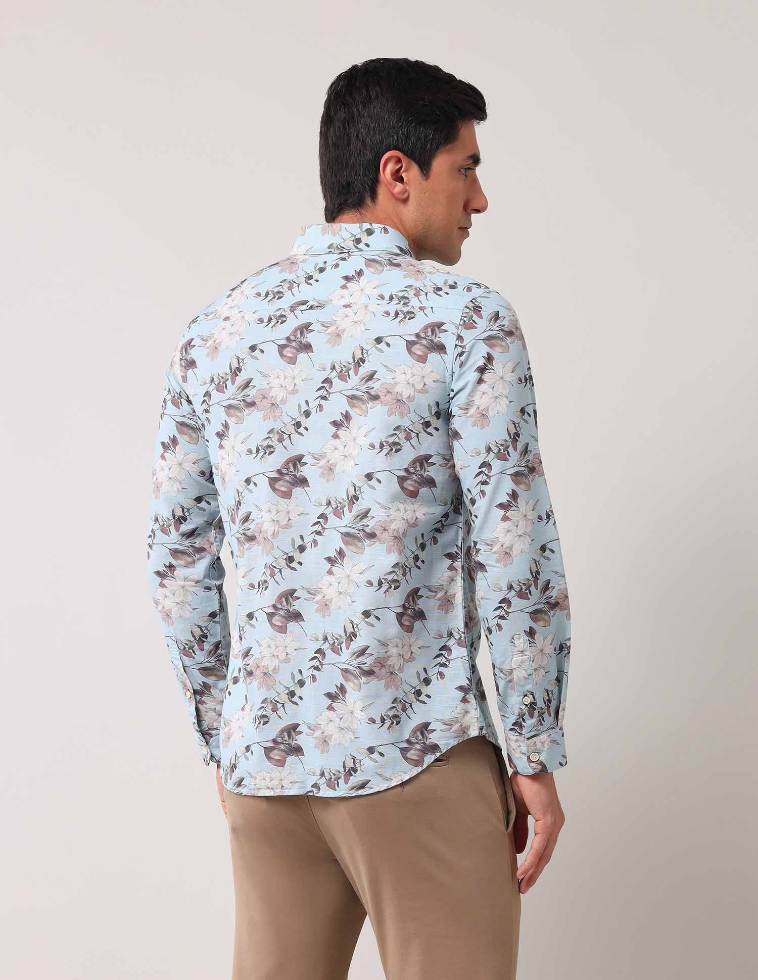 Regular Fit Floral Printed Shirt Light Blue - U.S. POLO ASSN. | Large