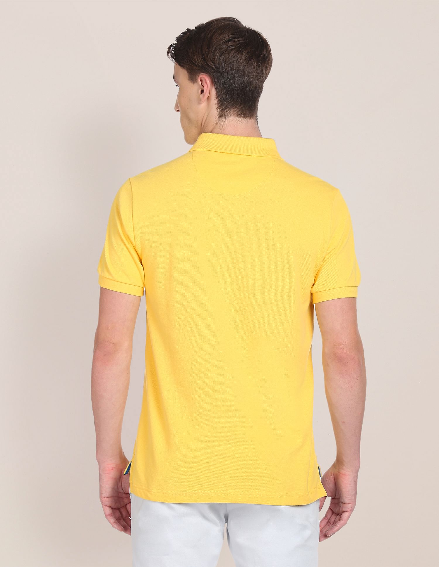 Men Yellow Solid Pique Knit Pure Cotton Polo Shirt Yellow - U.S. POLO ASSN. | Large