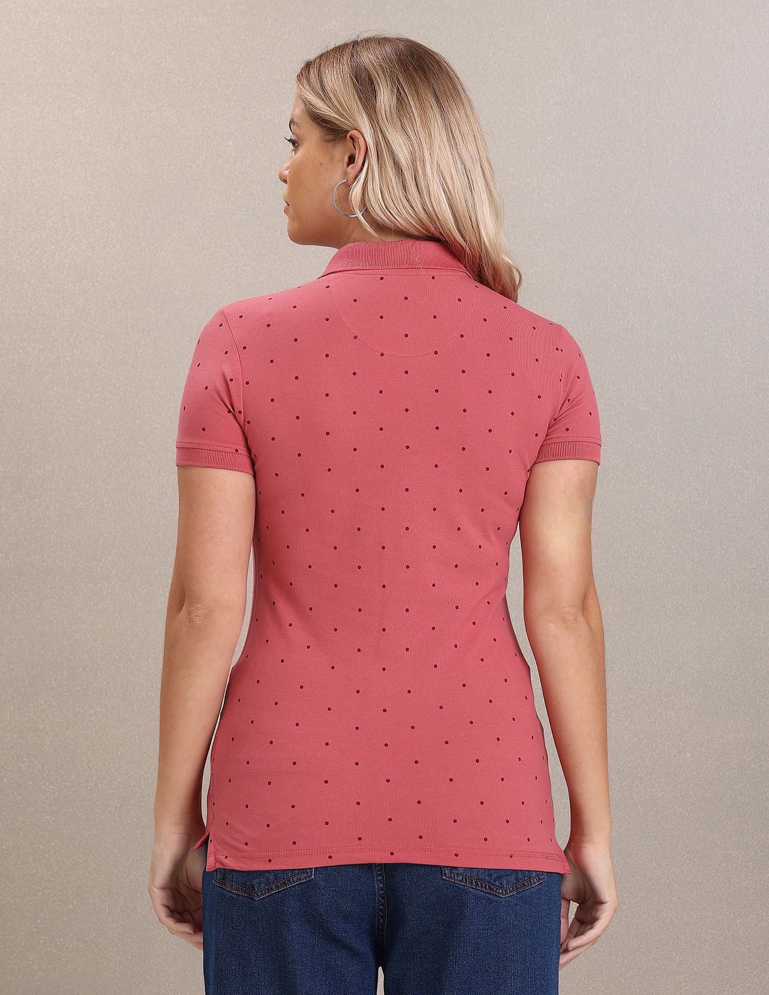 Polka Dot Print Pique Polo Shirt Pink - U.S. POLO ASSN. | Large