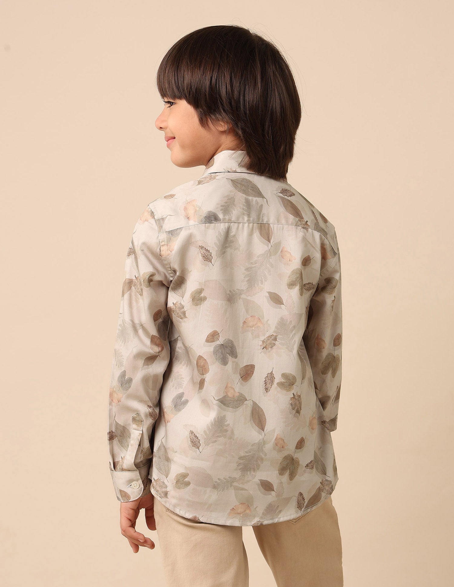 Boys Tropical Printed Satin Shirt Beige - U.S. POLO ASSN. | Large