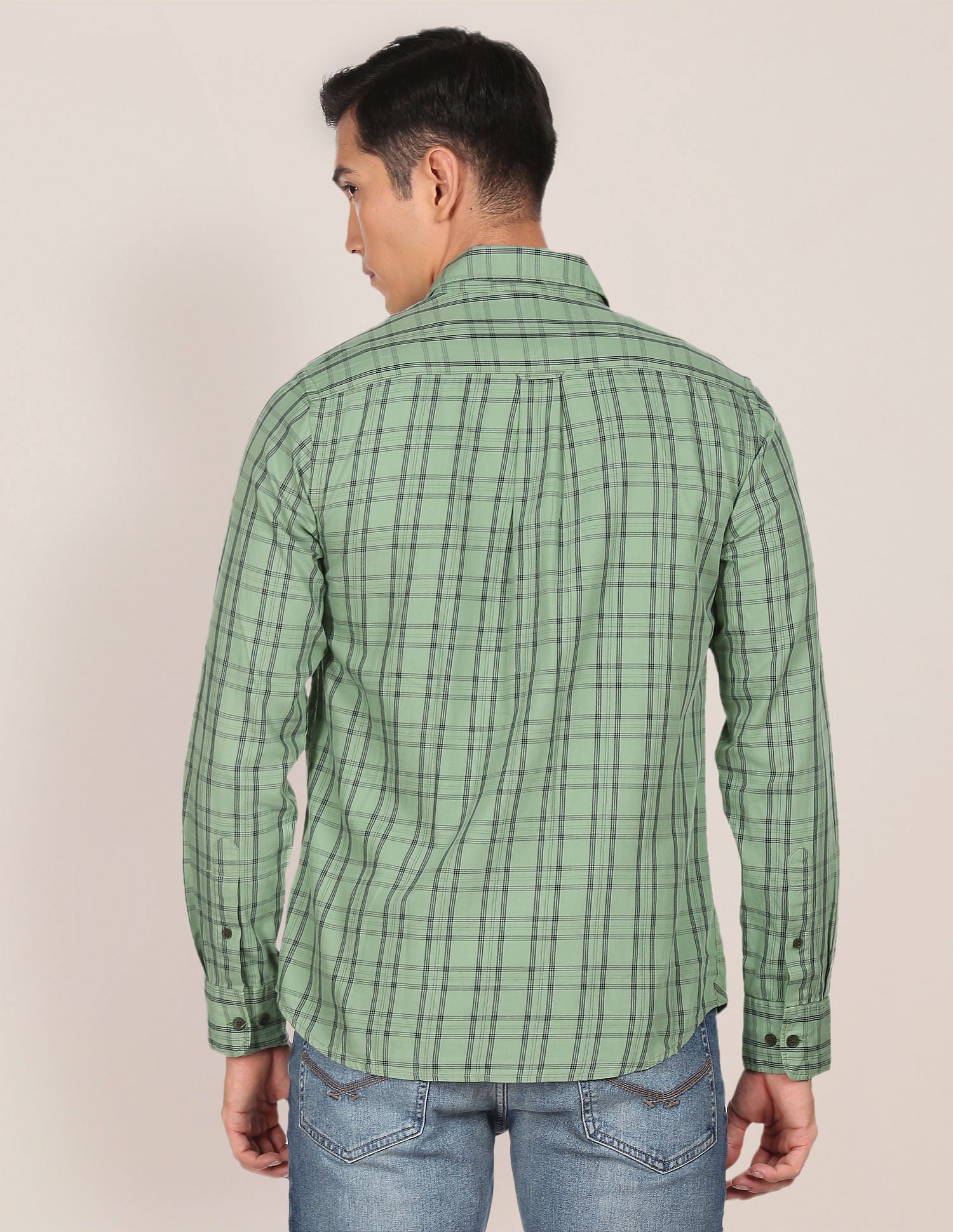 Men Green Pure Cotton Check Casual Shirt Green - U.S. POLO ASSN. | Large