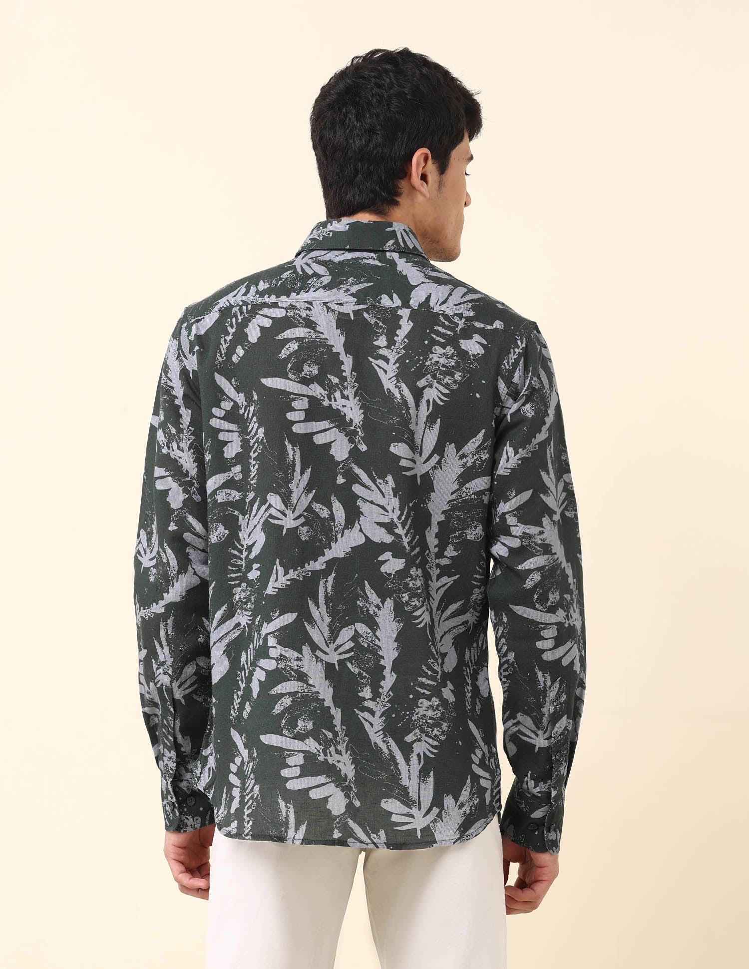 Tailored Fit Tropical Printed Shirt Dark Green - U.S. Polo Assn. India | Large