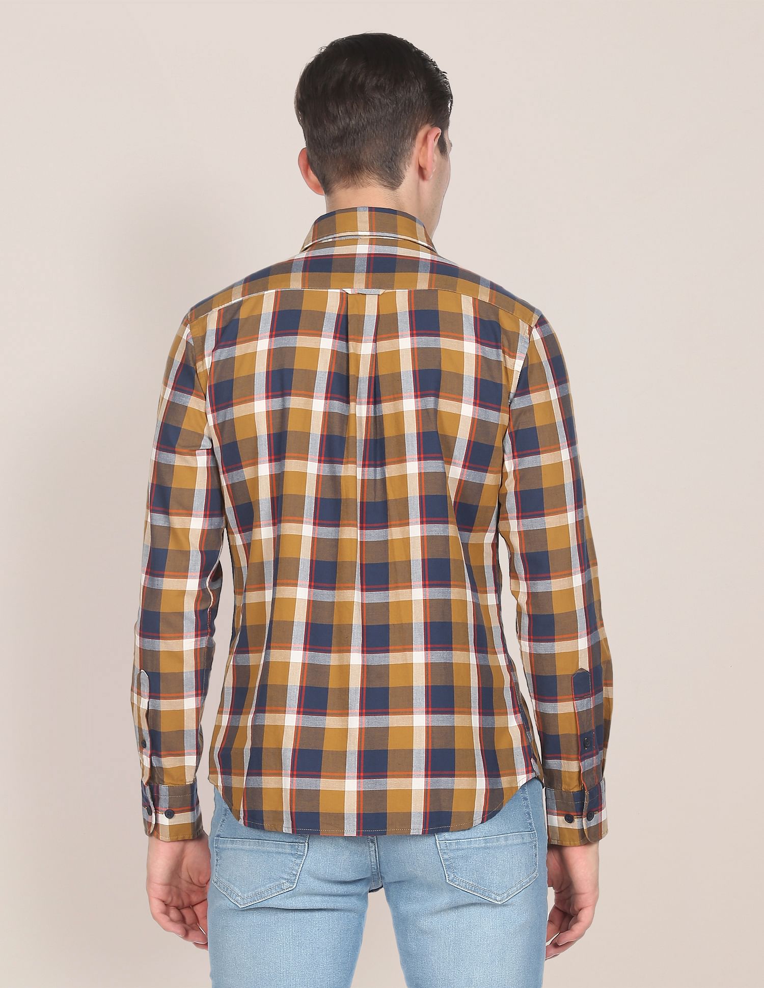 Men Brown Twill Weave Check Casual Shirt Brown - U.S. POLO ASSN. | Large