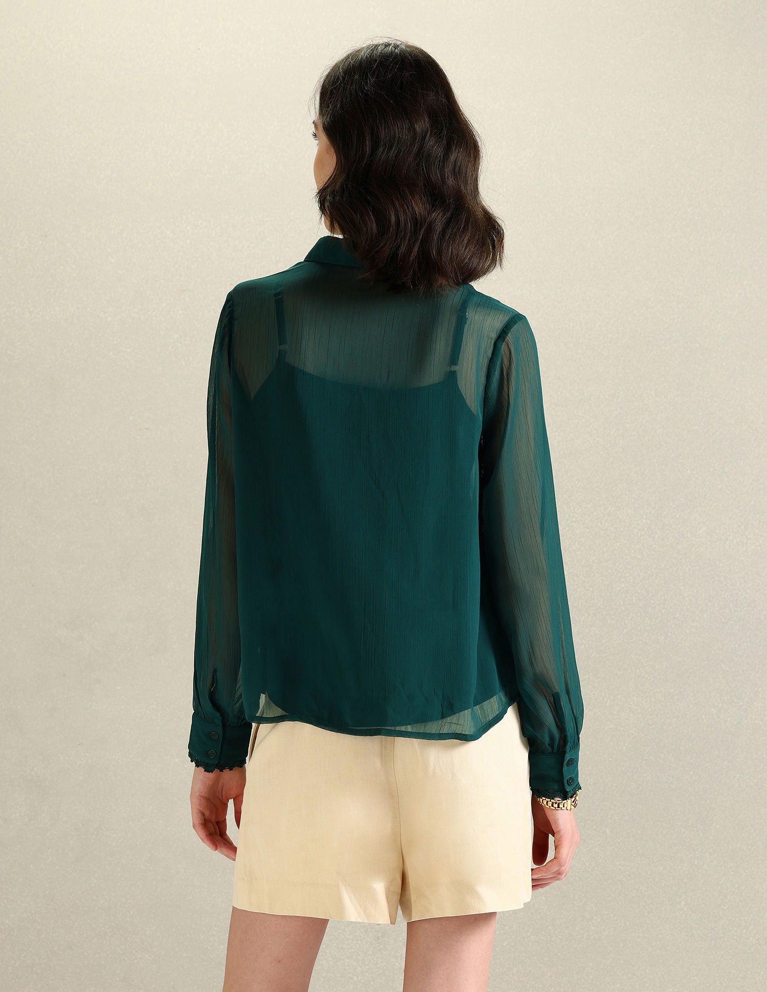 Lace Detail Chiffon Shirt Green - U.S. POLO ASSN. | Large