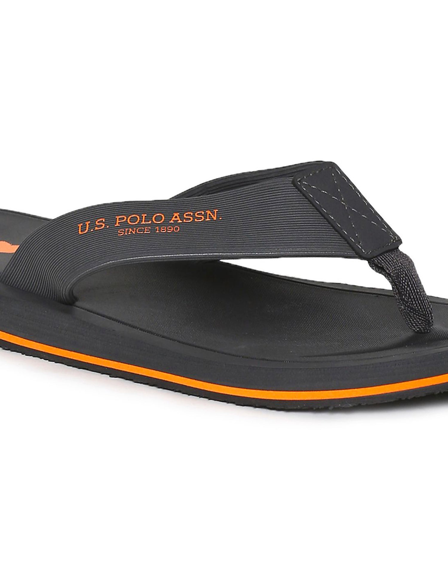 Men Brand Print Non-Skid Facundo Flip Flops Charcoal - U.S. Polo Assn. India | Large
