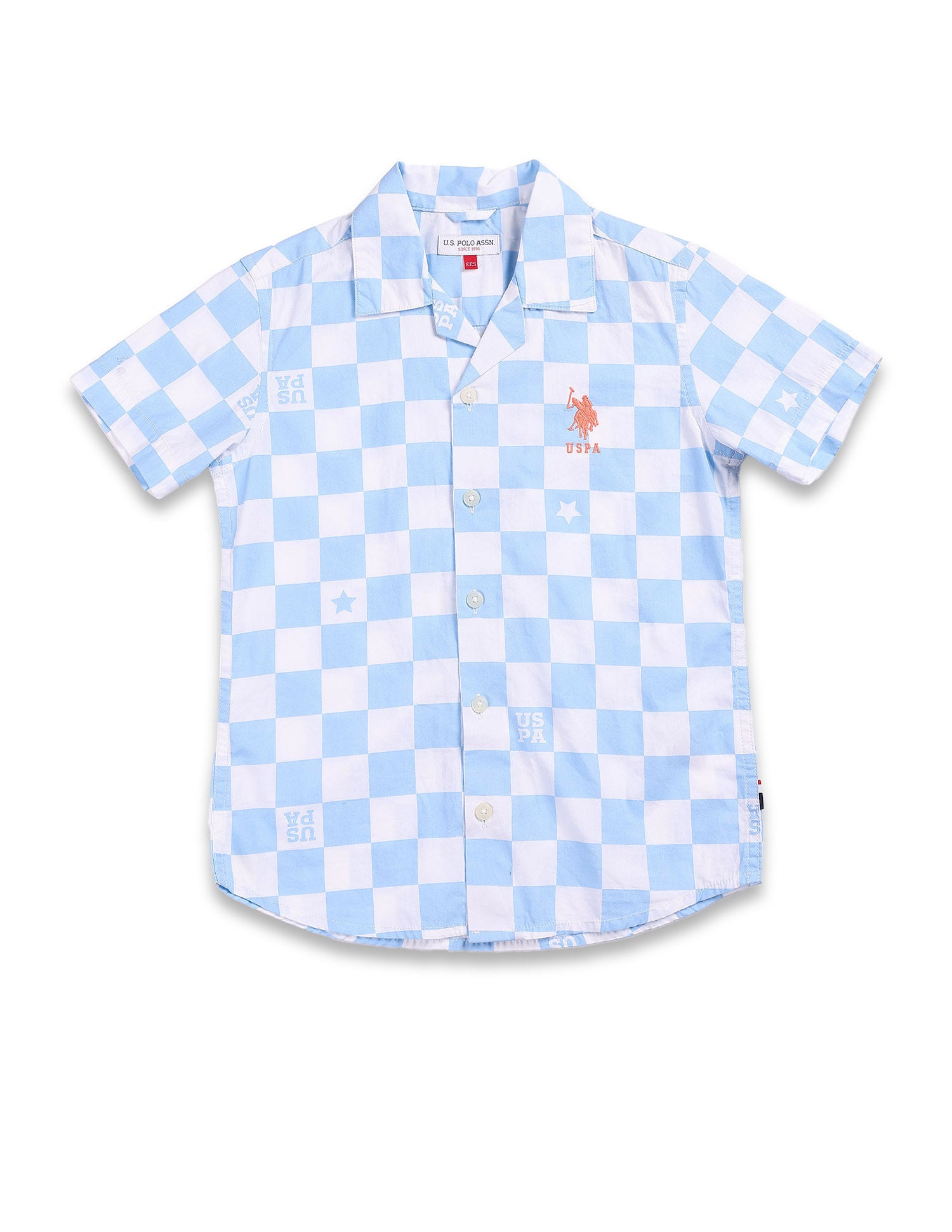 Boys Cotton Check Shirt Blue and White - U.S. POLO ASSN. | Large