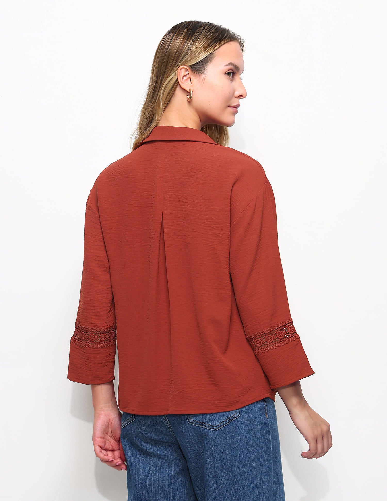 V-Neck Top With Lace Detail Brown - U.S. Polo Assn. India | Large