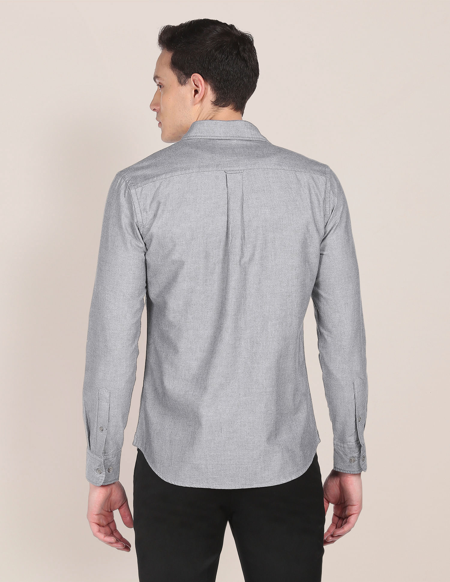 Rounded Cuff Cotton Solid Casual Shirt Grey - U.S. Polo Assn. India | Large