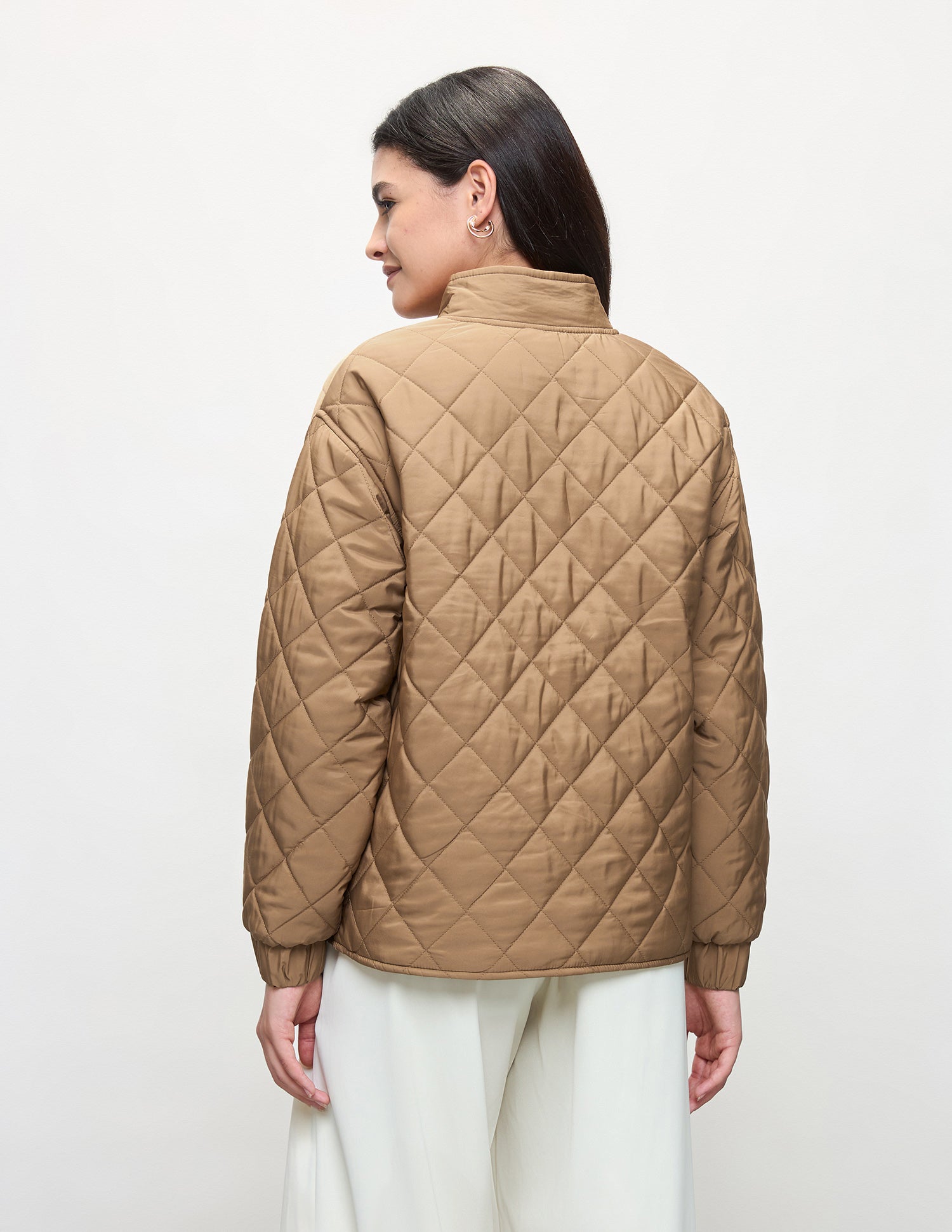 Solid Regular Fit Quilted Jacket Light Brown - U.S. Polo Assn. India | Large