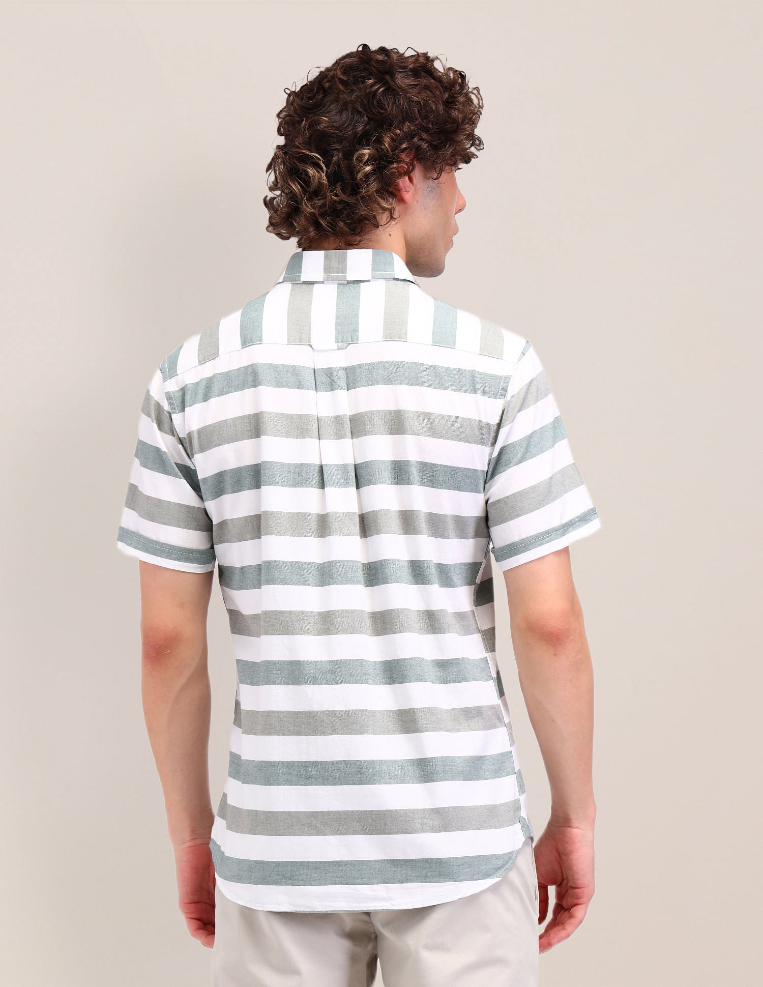 Striped Twill Tailored Fit Shirt Green - U.S. Polo Assn. India | Large