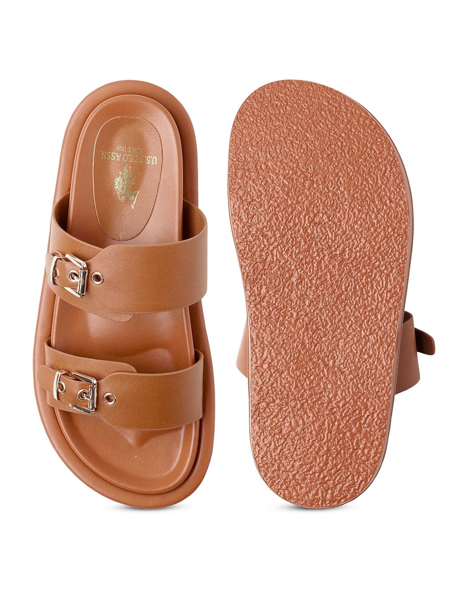 Women Open Toe Buckle Detail Danila Sandals Tan - U.S. POLO ASSN. | Large