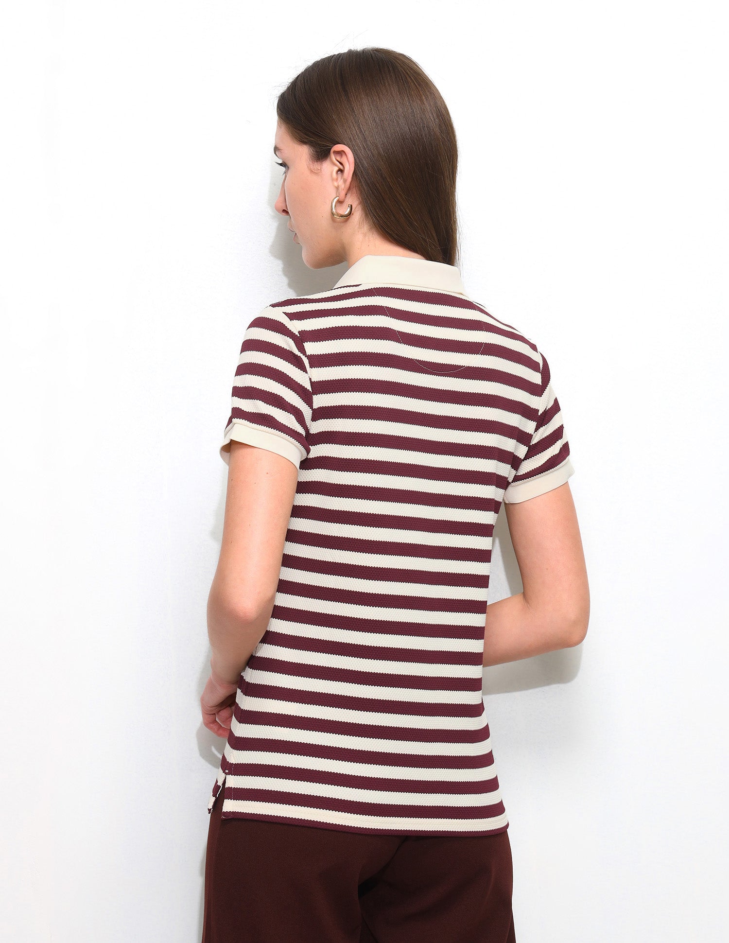 Horizontal Striped Key Hole Polo Shirt Wine - U.S. Polo Assn. India | Large