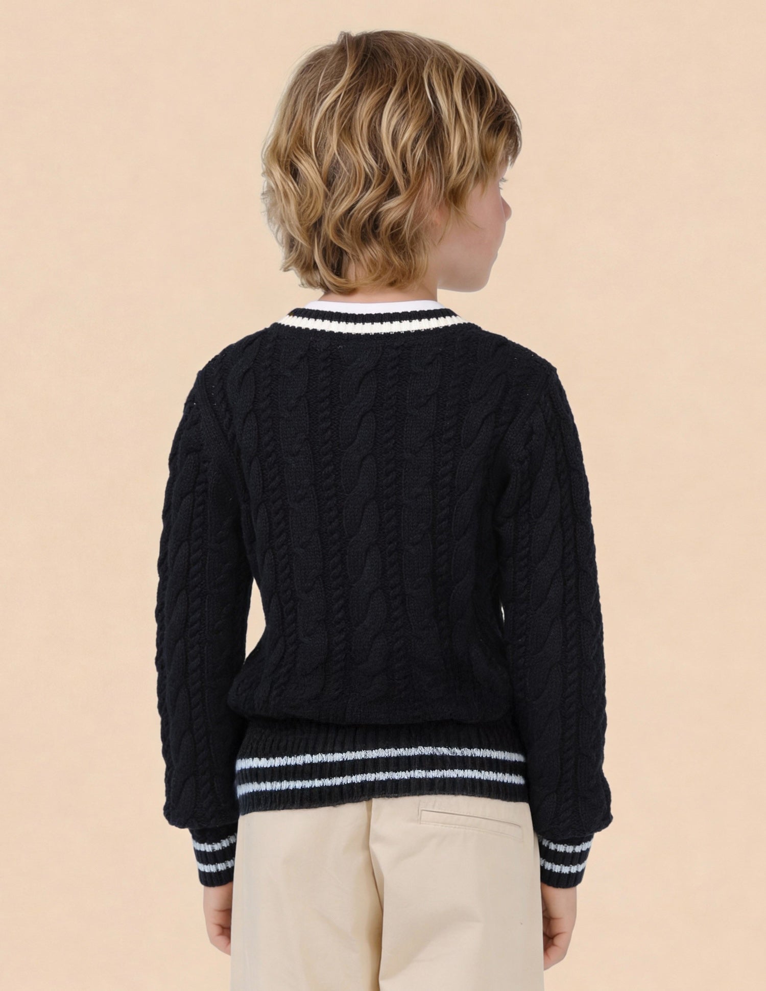 Boys Patterned Knit Regular Fit Sweater Navy - U.S. Polo Assn. India | Large
