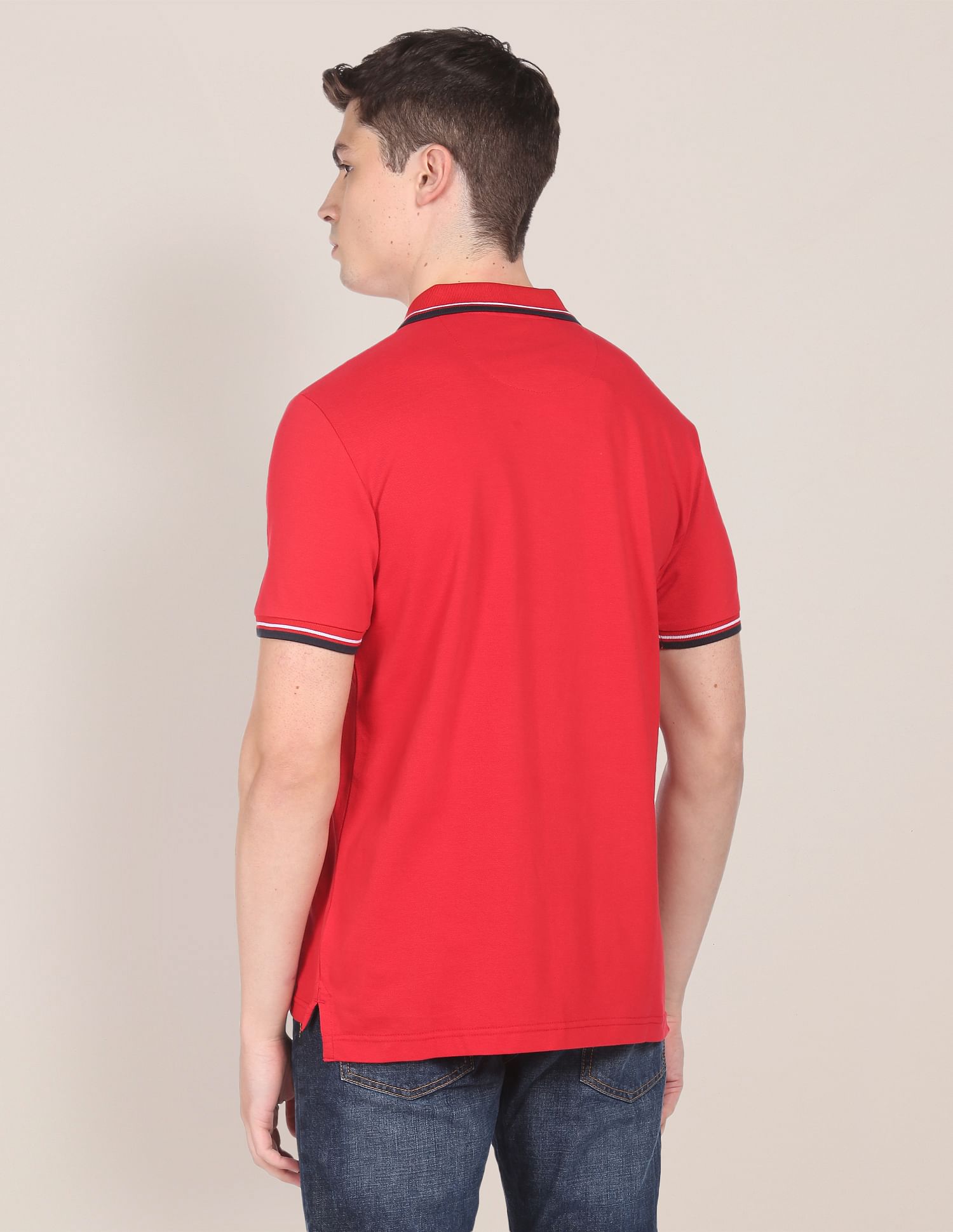 Striped Collar Cotton Polo Shirt Red - U.S. POLO ASSN. | Large