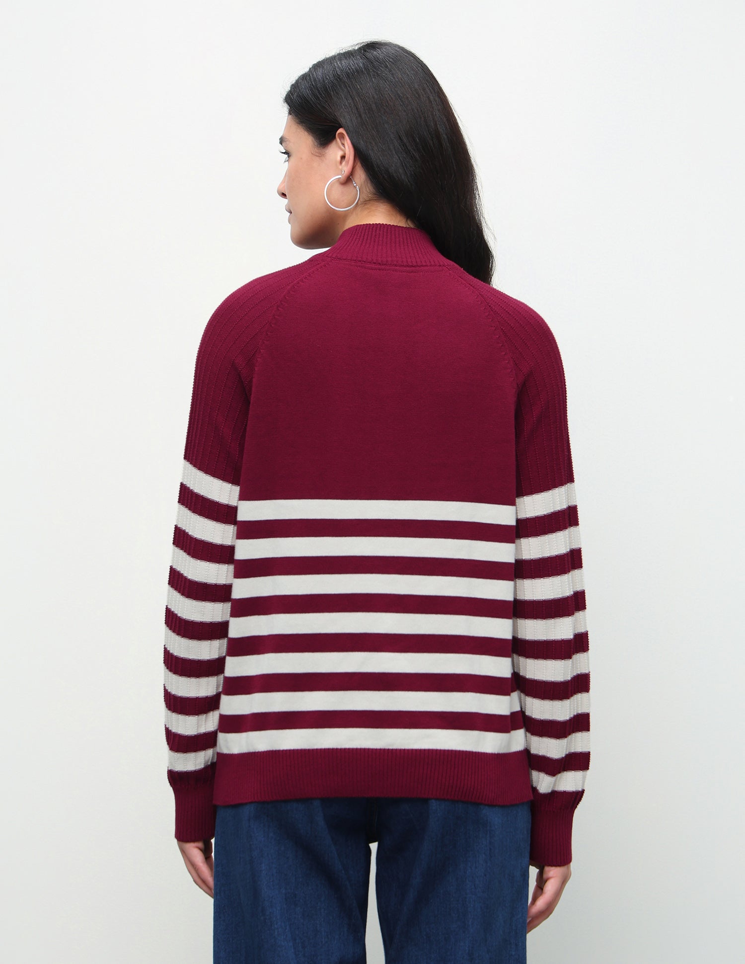 Horizontal Striped Regular Fit Sweater Maroon - U.S. Polo Assn. India | Large