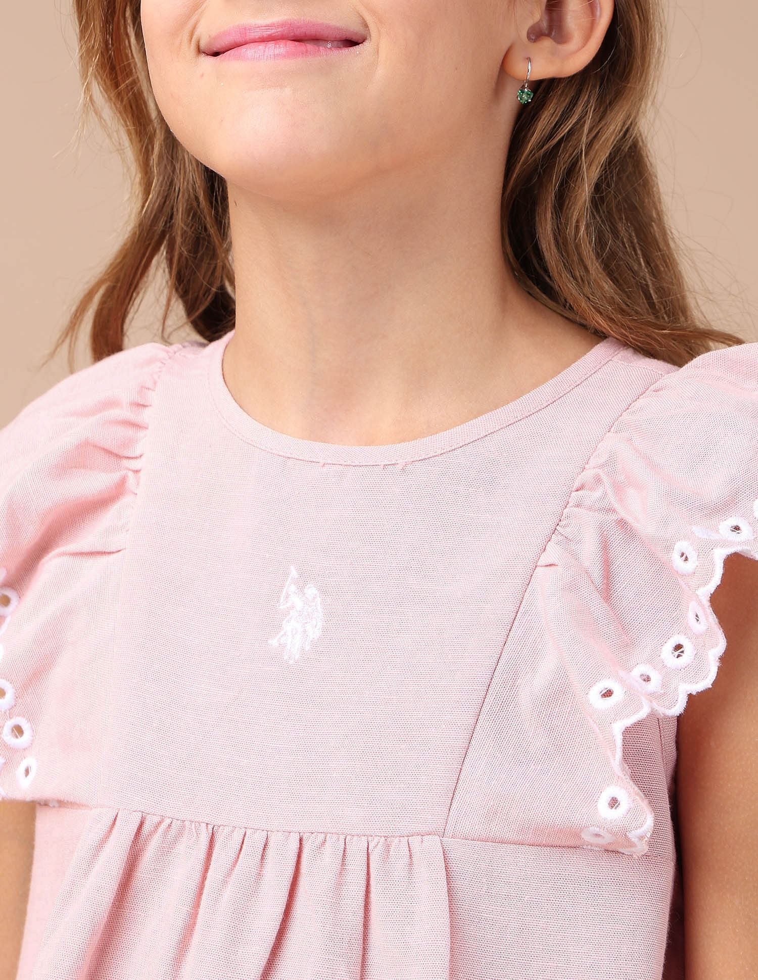 Girls Solid Embroidered Frill Top Light Pink - U.S. POLO ASSN. | Large