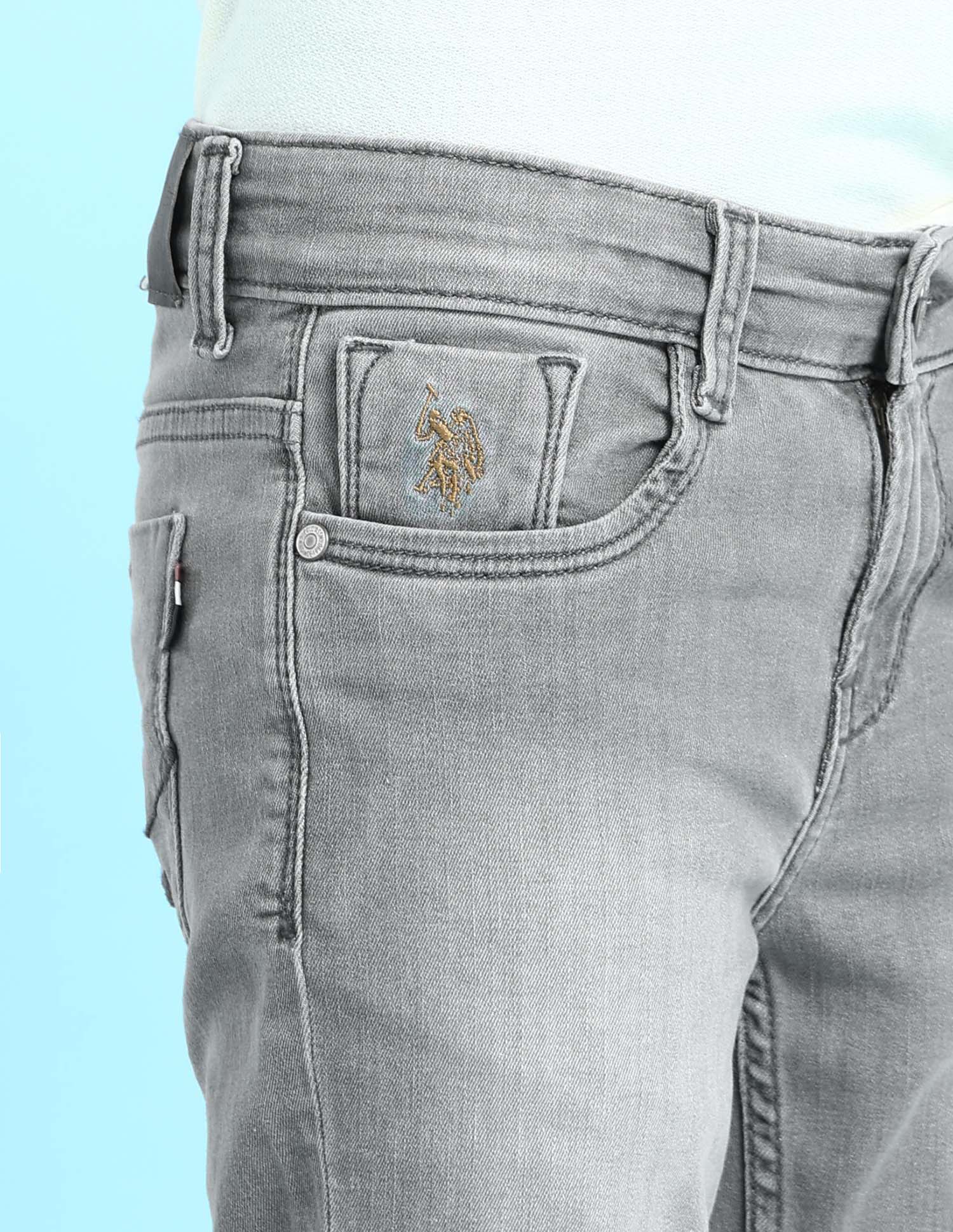 Boys Grey Mid Rise Stone wash Jeans Grey - U.S. POLO ASSN. | Large