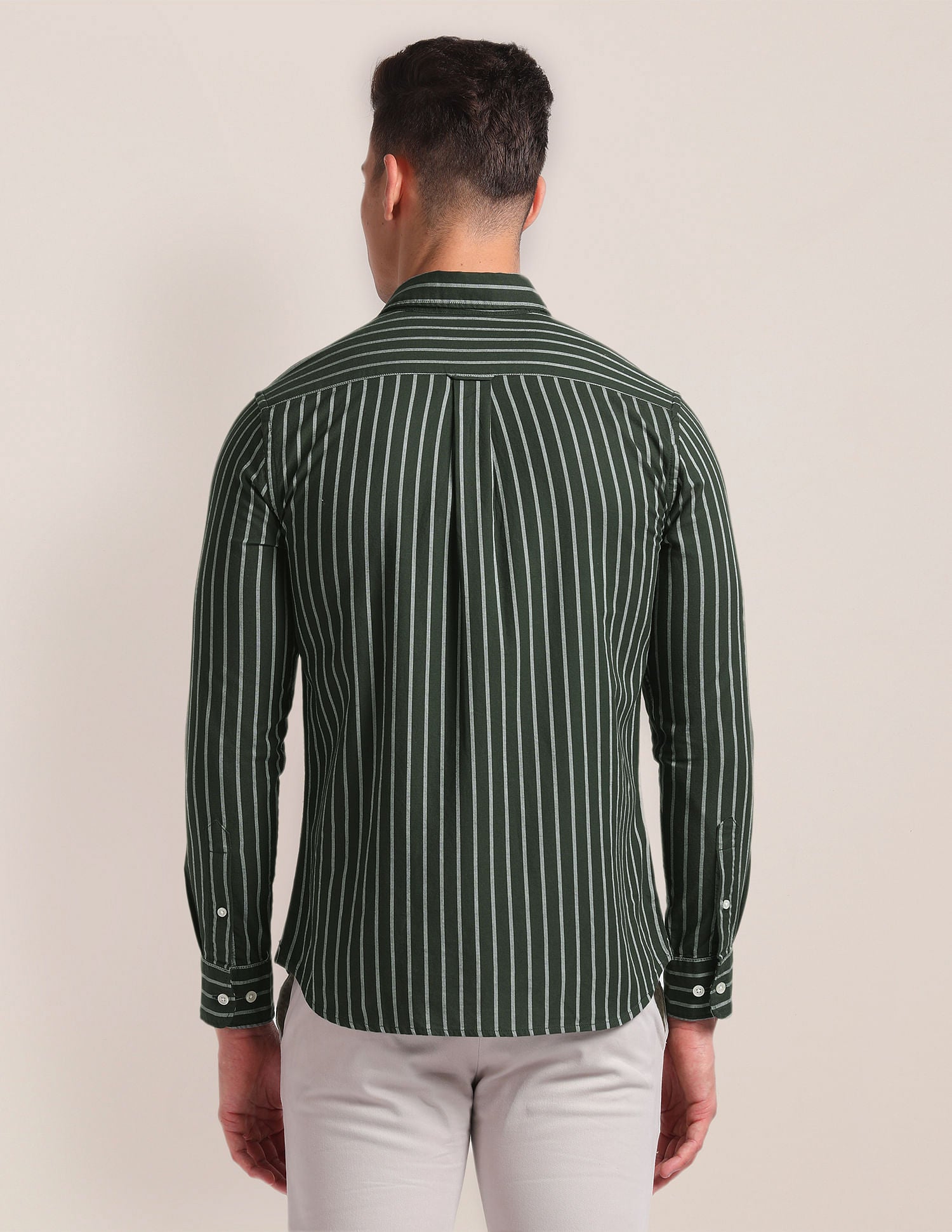 Premium Cotton Vertical Stripe Shirt Dark Olive - U.S. Polo Assn. India | Large