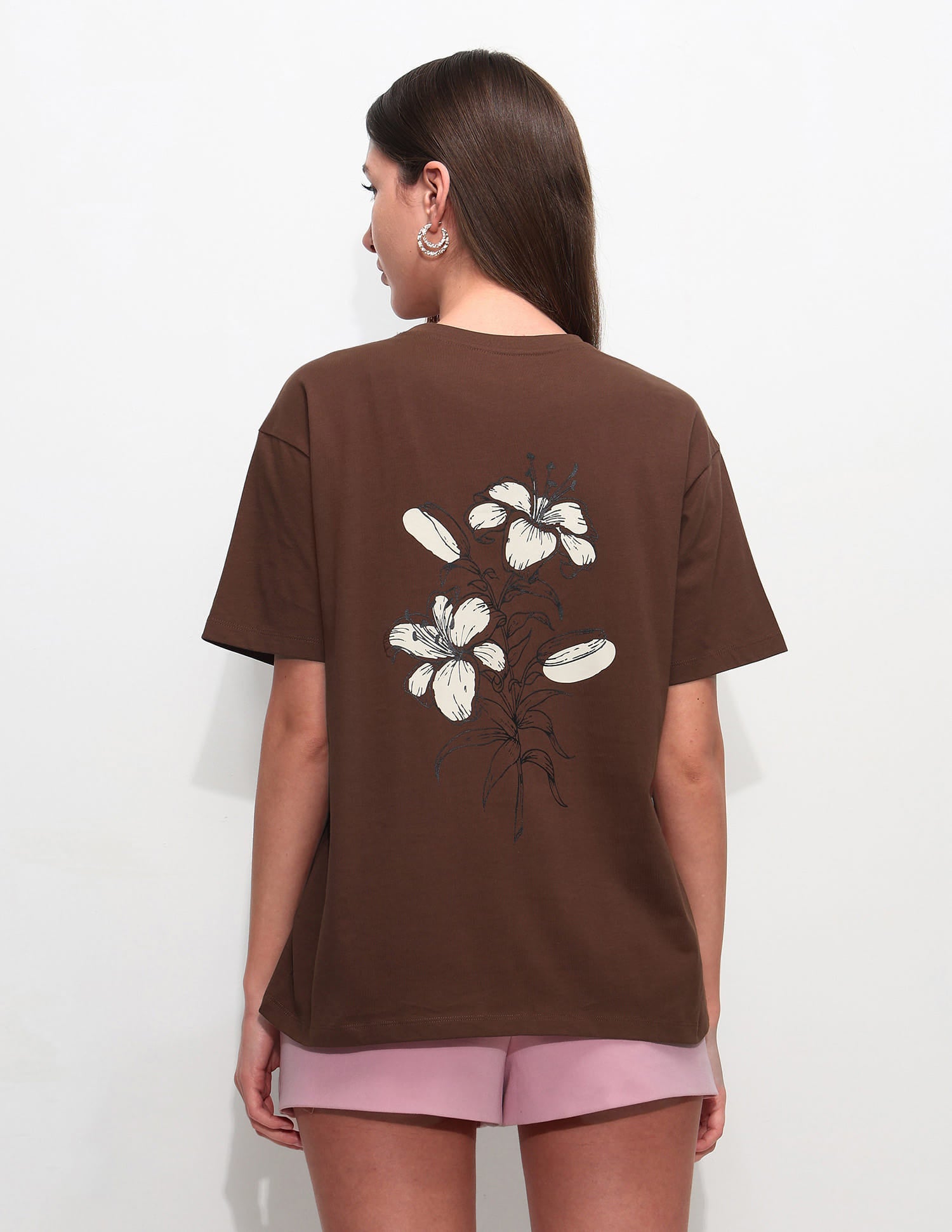 Oversized Fit Floral Printed T-Shirt Light Brown - U.S. Polo Assn. India | Large